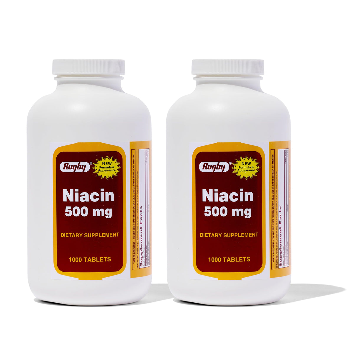 Rugby Niacine 500 mg, bouteille de comprimés pour énergie quotidienne.