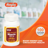 Capsules Niacine 1000 mg de Rugby Laboratories, format pratique pour le complément quotidien.