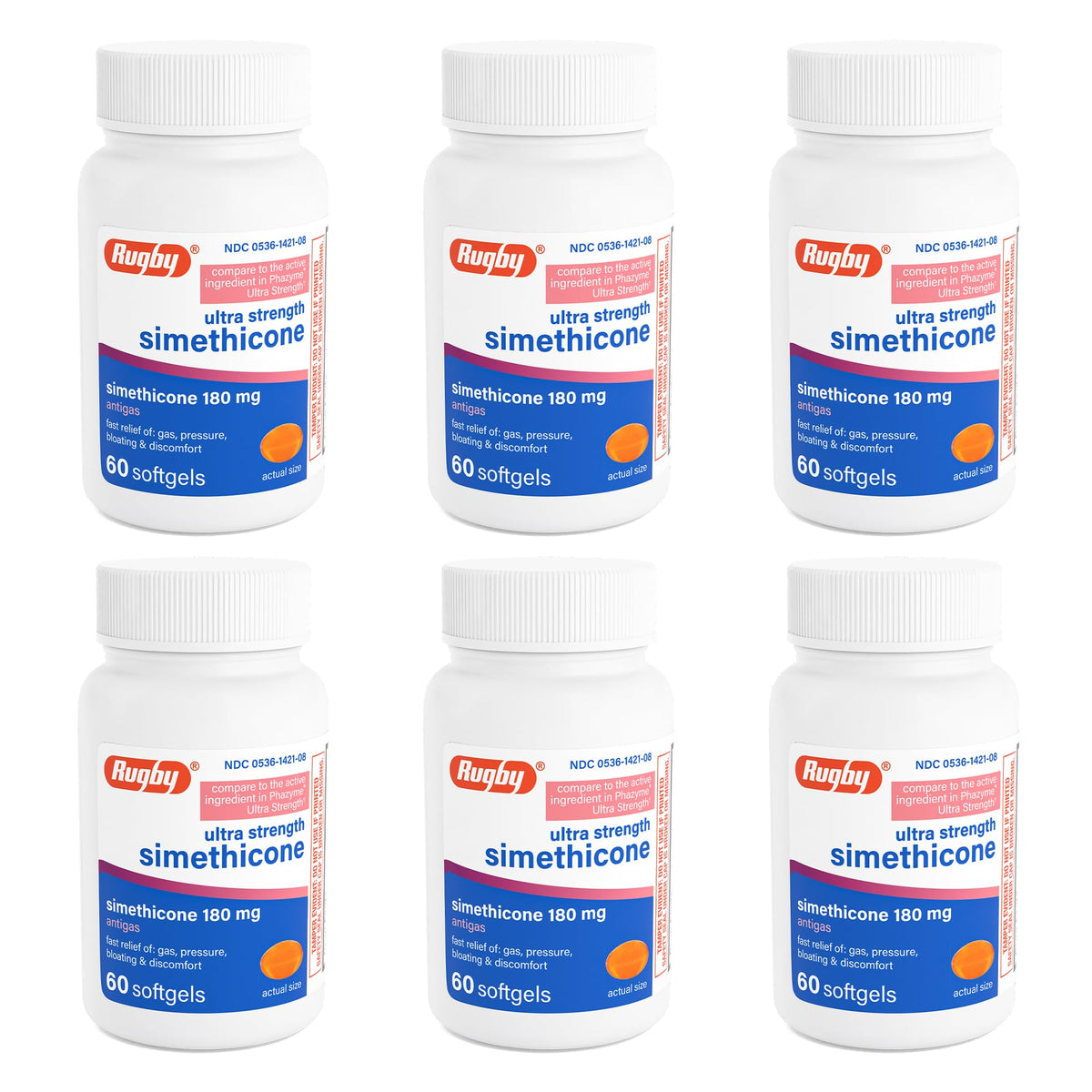 Rugby Laboratories – boîte Rugby Ultra Strength Simethicone, soulagement rapide des gaz.