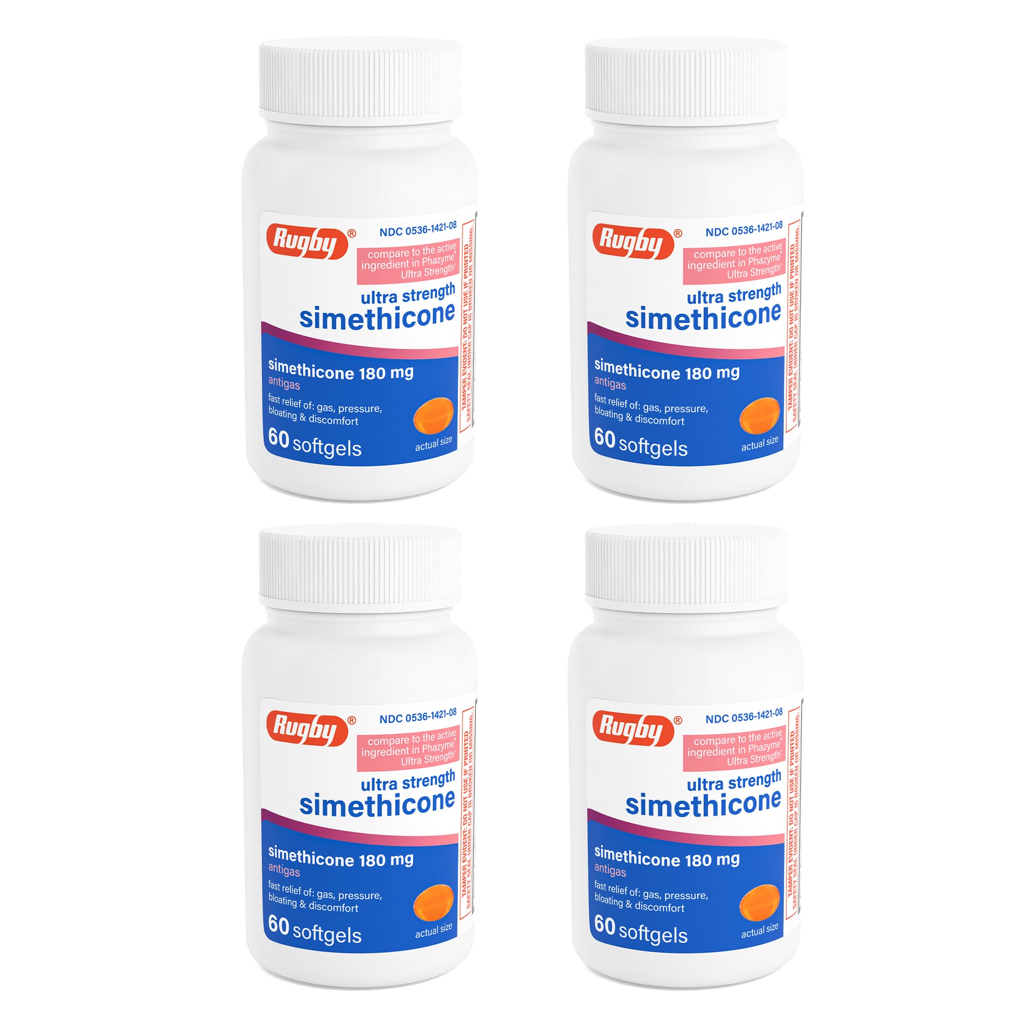 Rugby Laboratories Siméthicone, bouteille 180 mg, soulage les gaz après les repas.