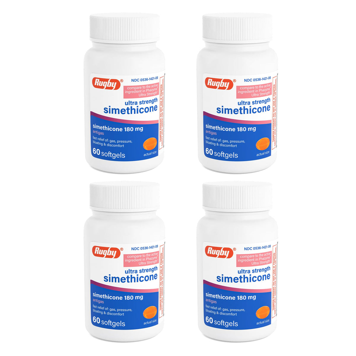 Rugby Laboratories Siméthicone, bouteille 180 mg, soulage les gaz après les repas.