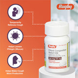 Rugby Laboratories – étiquette de 20 mg dextrométhorphane, pour le contrôle de la toux.