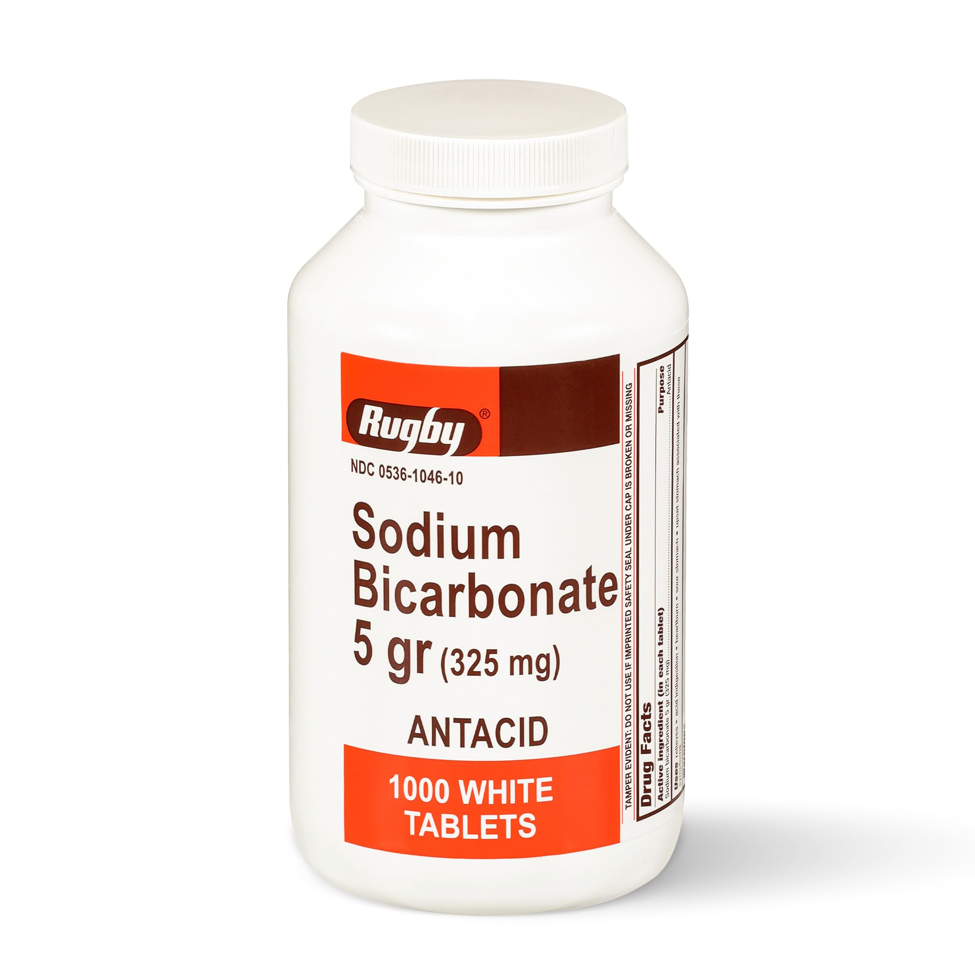 Rugby Laboratories tablettes bicarbonate 325 mg dans bouteille pour une utilisation pratique.