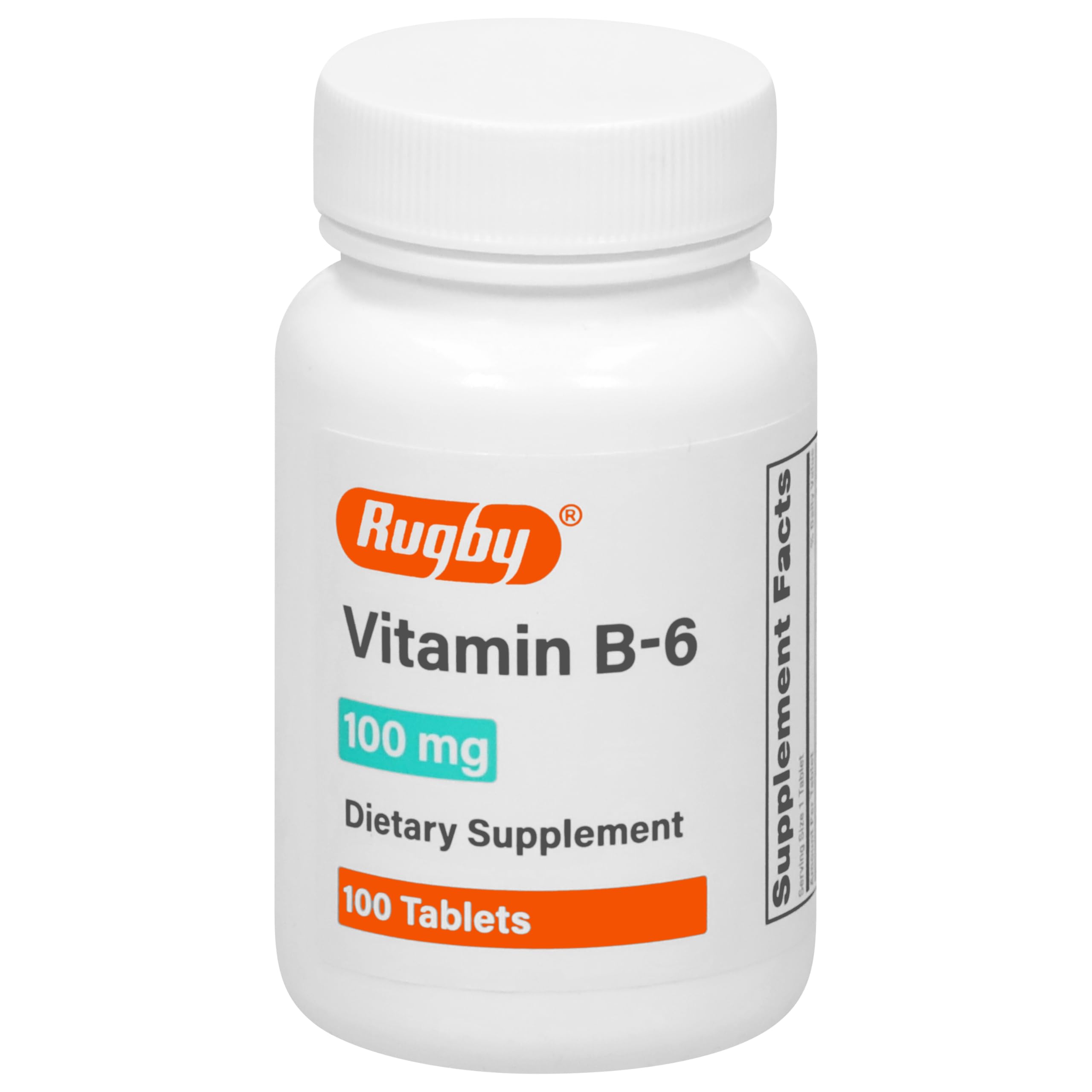 Vitamine B6 Rugby Laboratories 100 mg – comprimés dans un emballage clair et pratique.