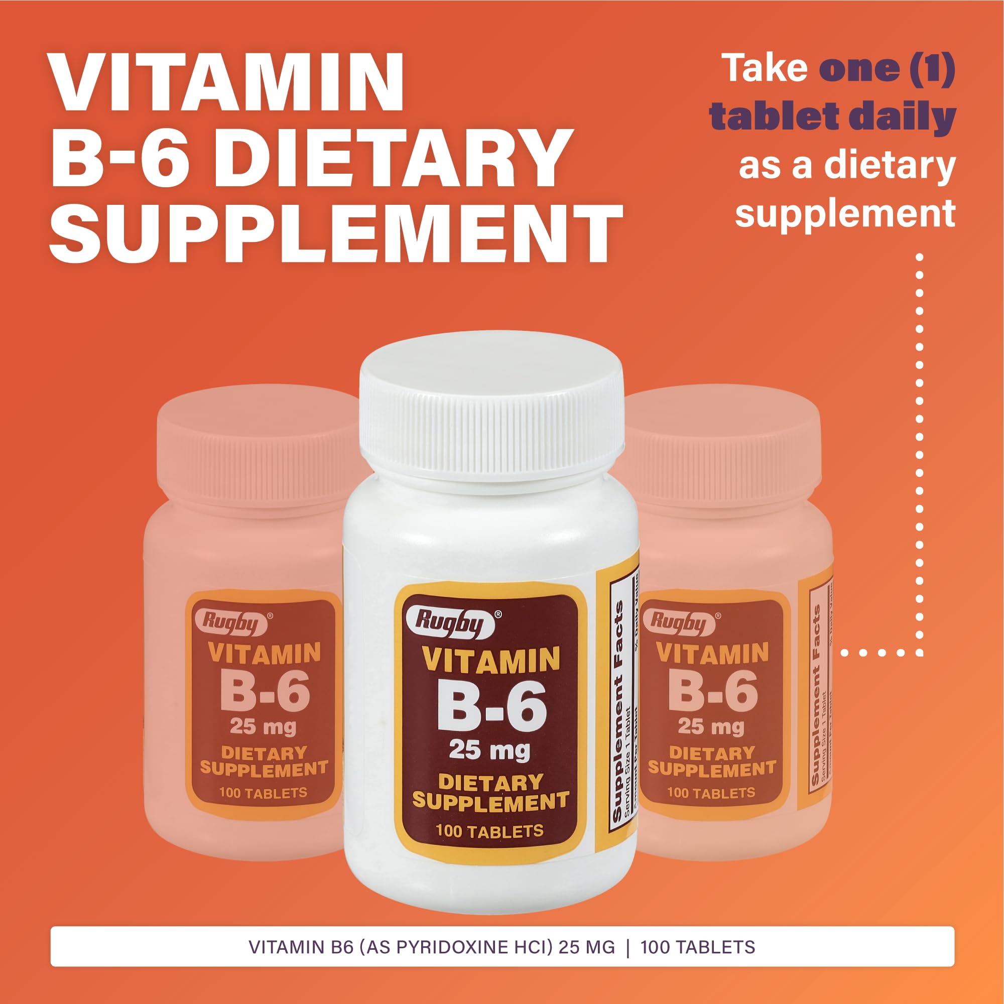 Rugby Laboratories vitamine B6 – tablettes 25 mg faciles à prendre.