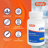 Rugby Laboratories Zinc 50 mg - sans arômes artificiels et sans allergènes courants.