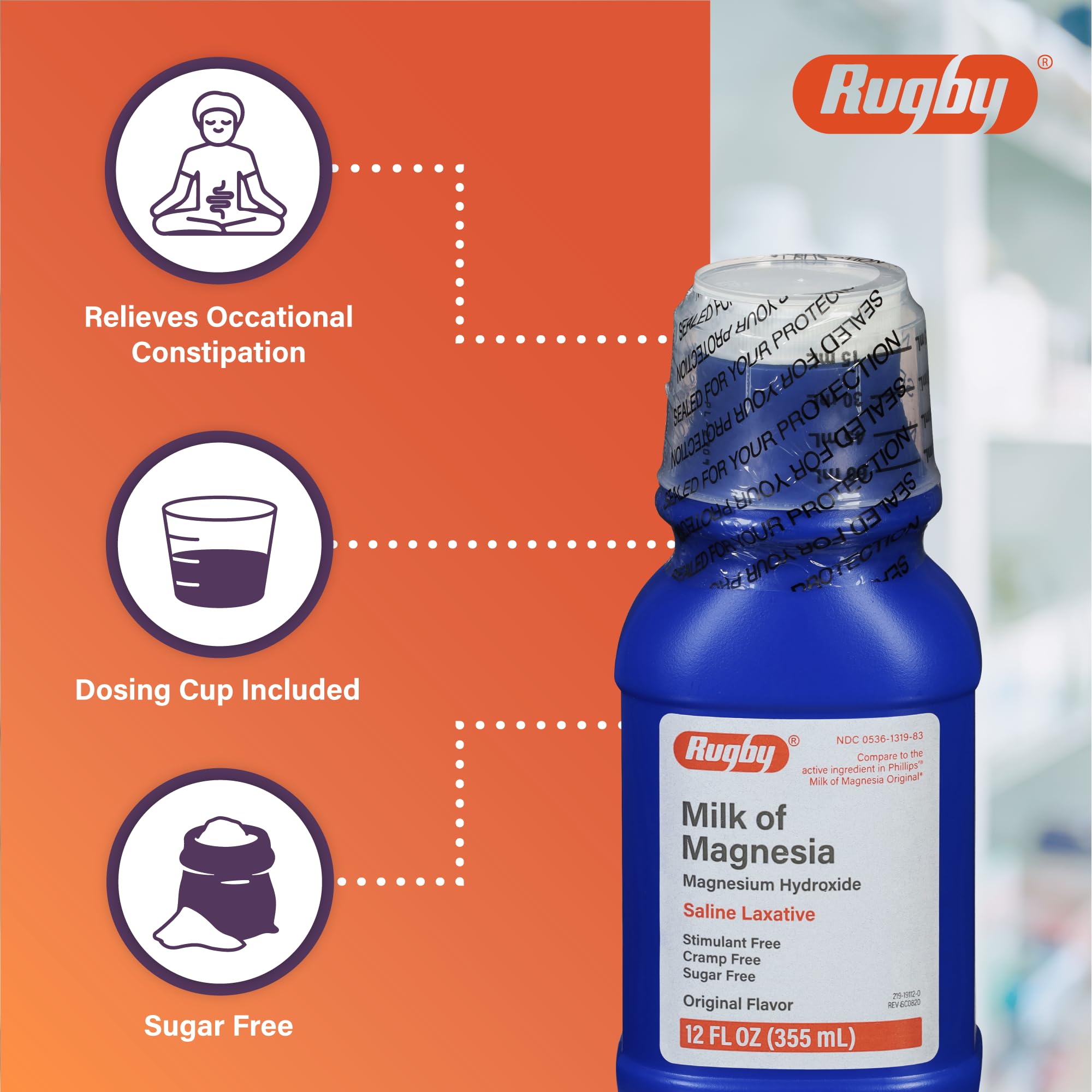 Étiquette Rugby Laboratoires sur le flacon, formulation sans sucre et sans stimulant.