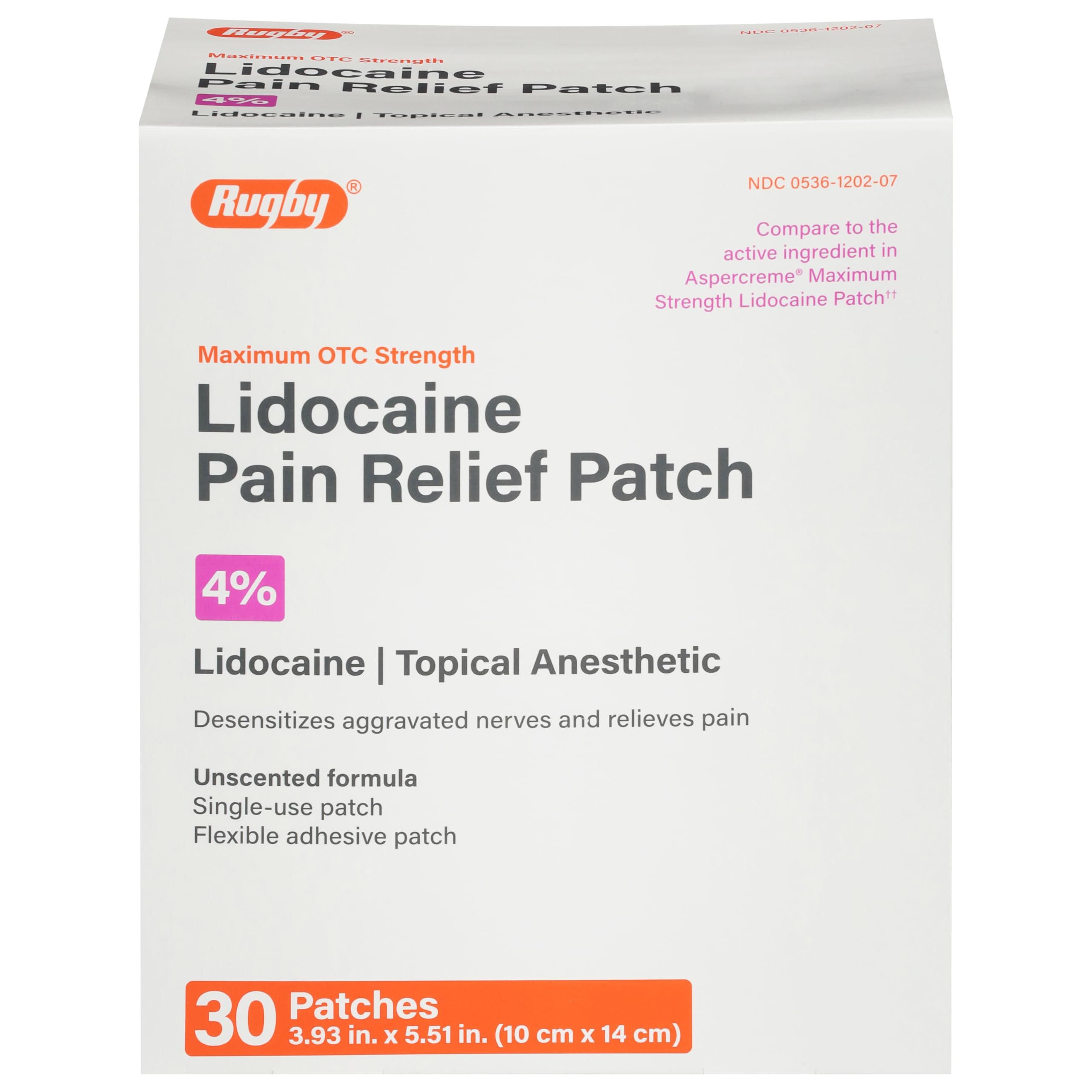 Pansement lidocaïne Rugby pour douleur mineure, soulagement localisé.