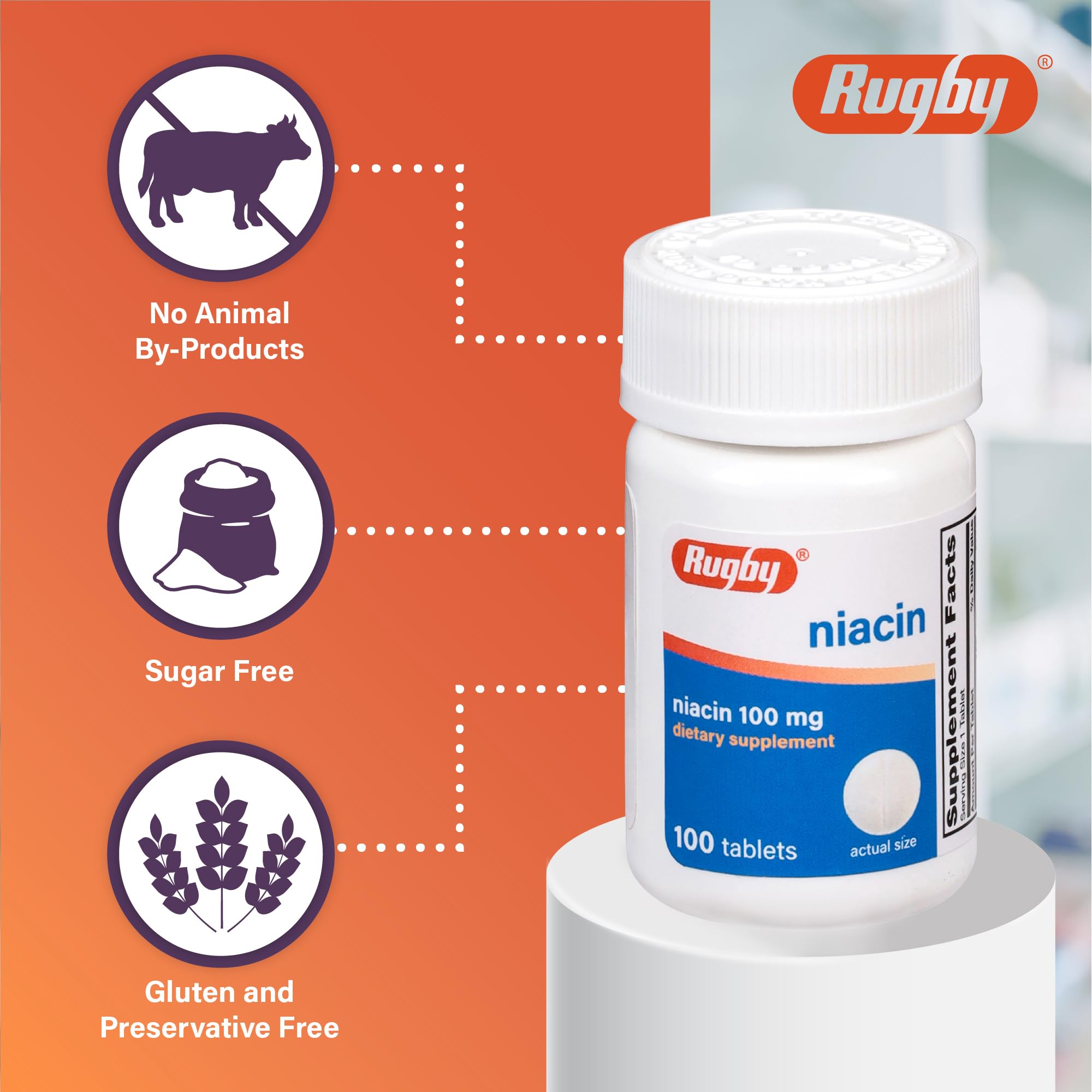 Rugby Niacin 100 mg - détail des tablettes pour un apport quotidien