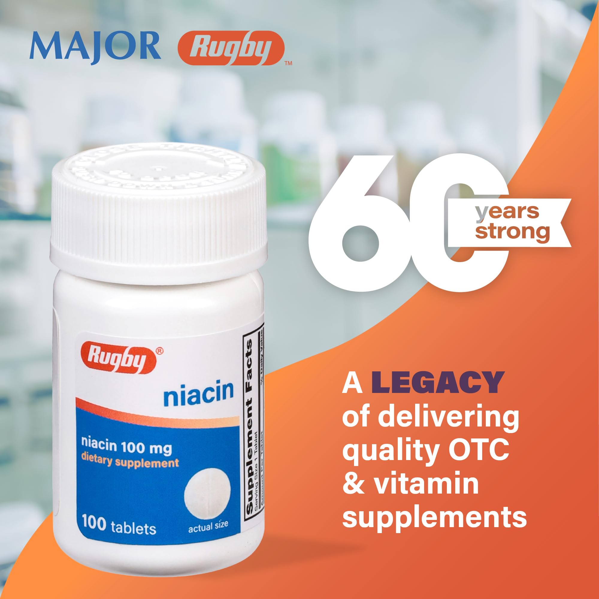 Rugby Niacin 100 mg - tablettes faciles à avaler