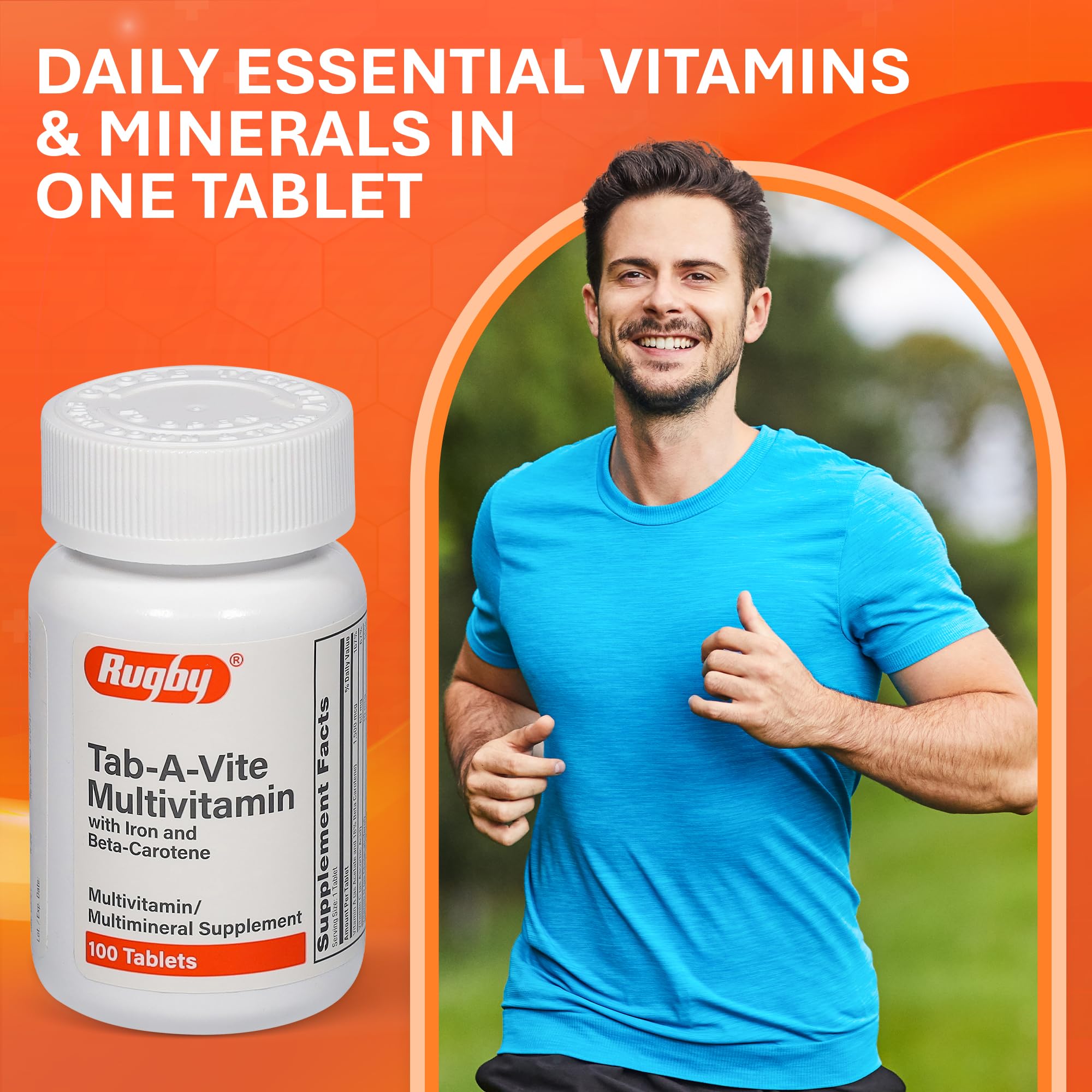 Rugby Tab-A-Vite: bêta-carotène visible, source de vitamine A pour yeux et peau.