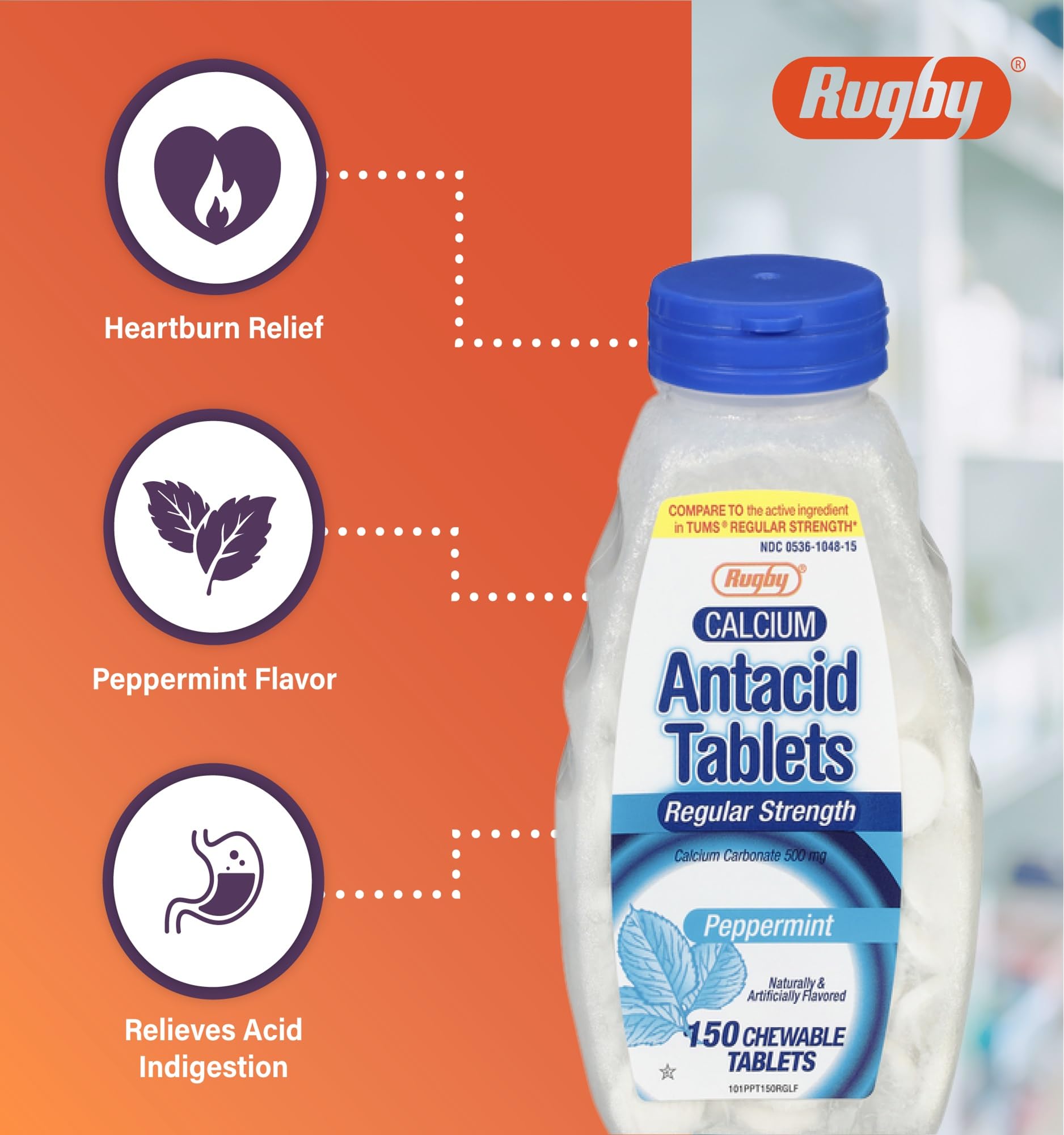 Rugby tablettes antacide calcium 500 mg menthe, dosage 2 à 4 selon symptômes.