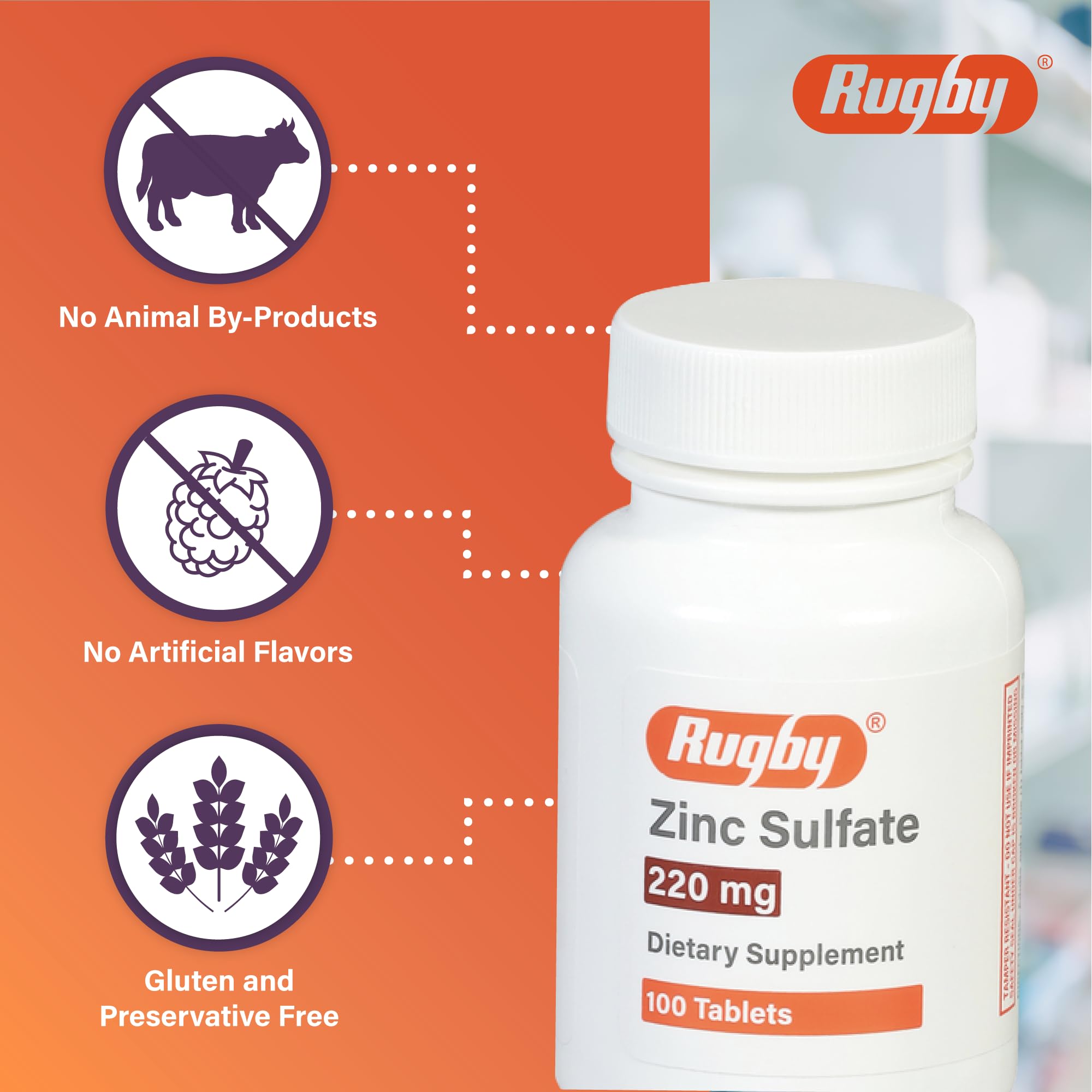 RUGBY LABORATORIES tablettes zinc sulfate 220 mg – complément nutritionnel
