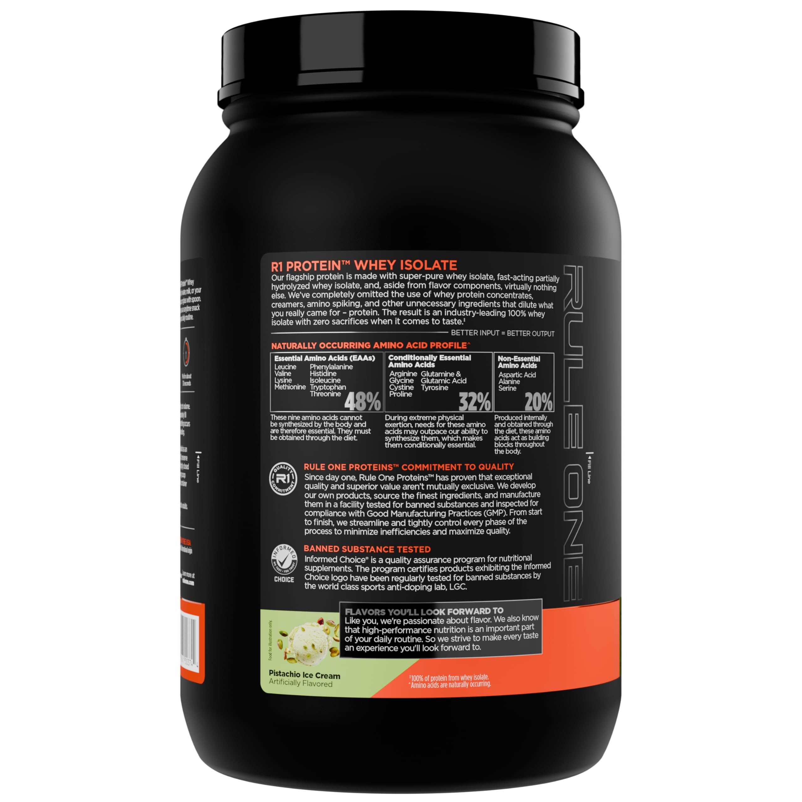 Rule 1 Protéine whey isolatée poudre pistache-glace prête à mélanger.