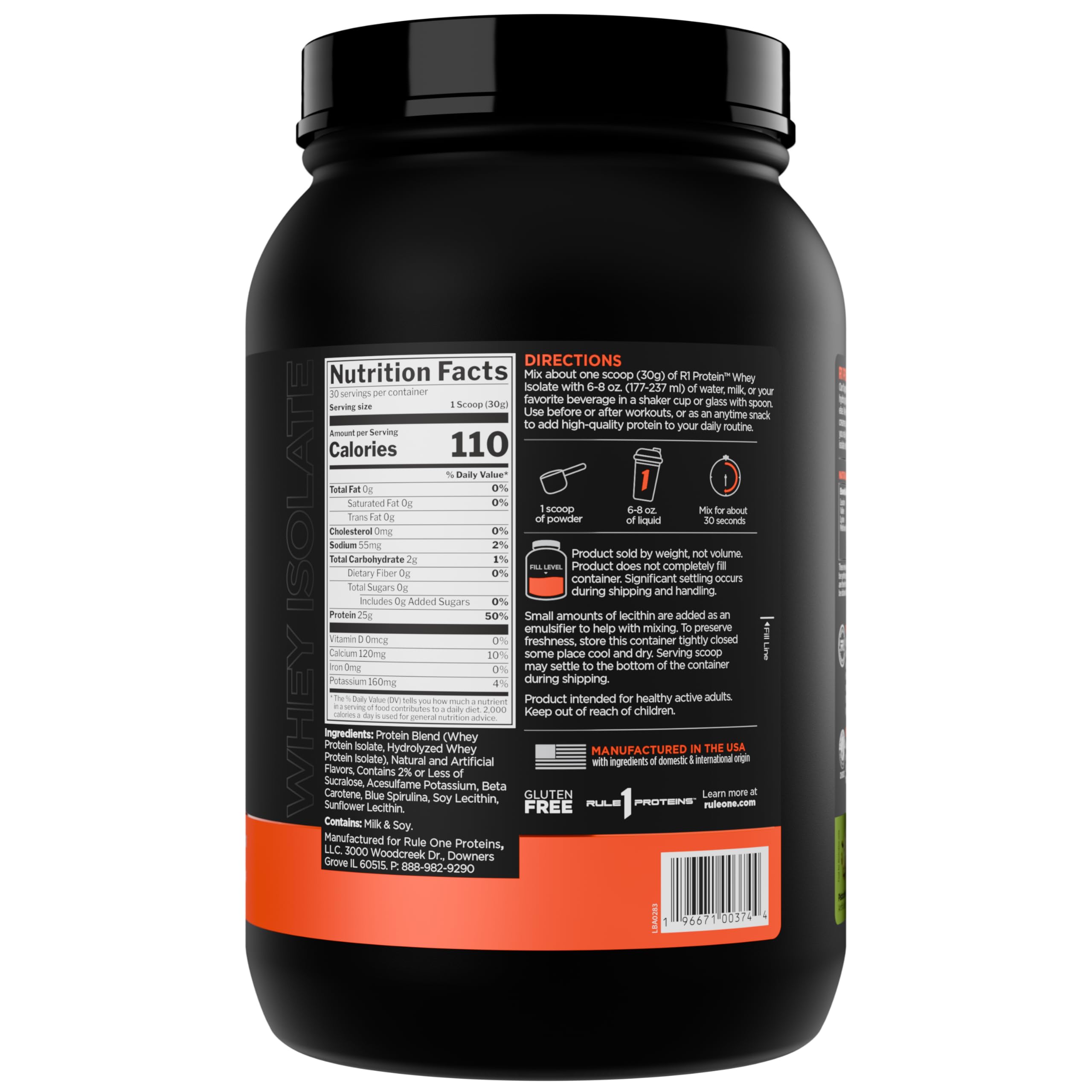 Rule 1 Protéine whey isolatée dose facile, prise rapide après l'effort.
