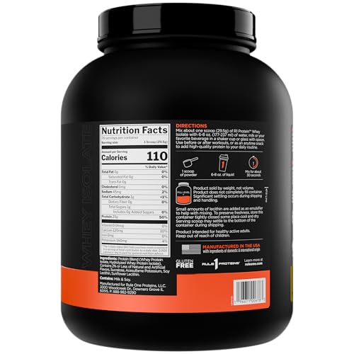 Rule 1 R1 Protéine Whey Isolate avec doseur inclus, portion précise facilitant la préparation.