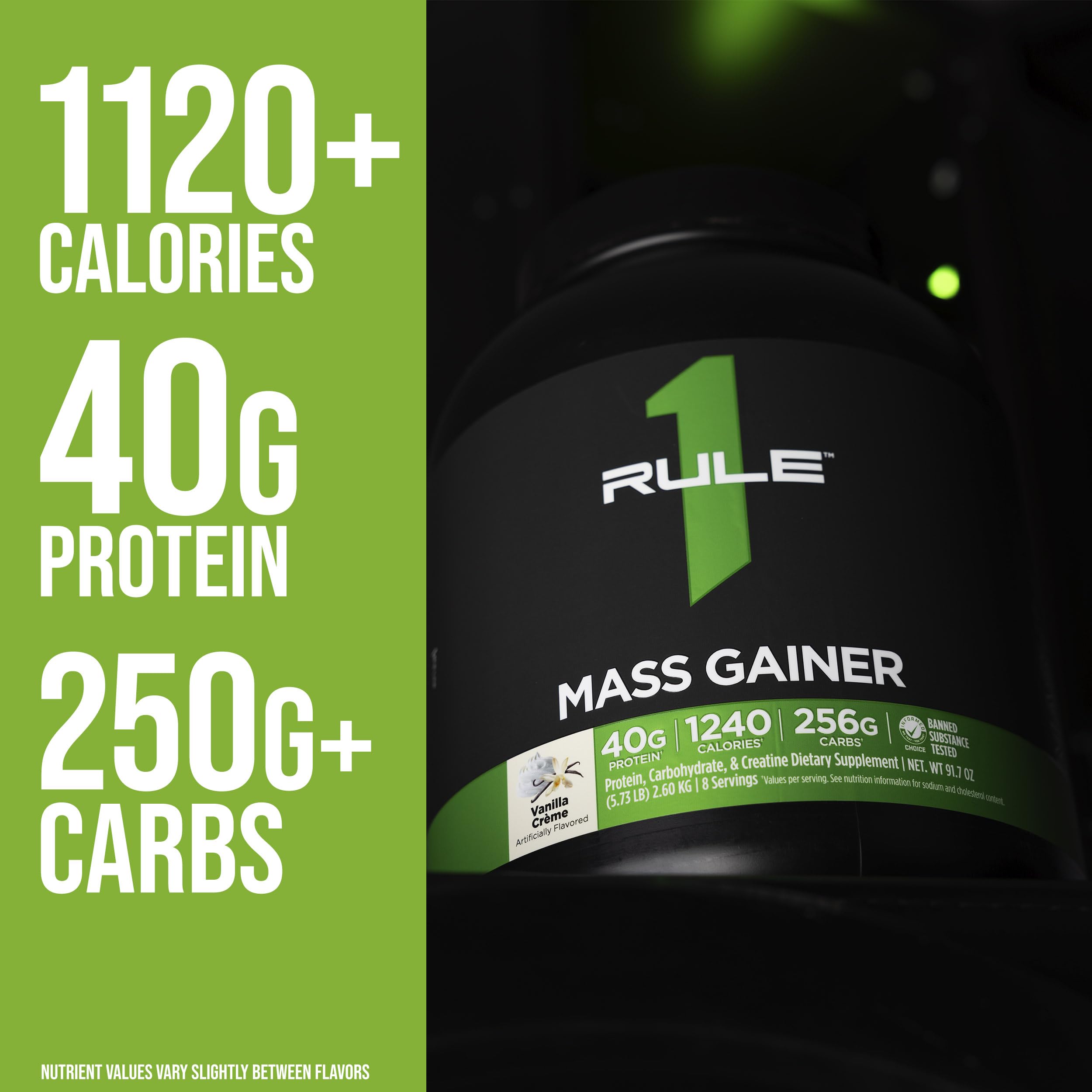 Rule1 Mass Gainer: calories élevées pour soutenir la prise de masse lors des séances.