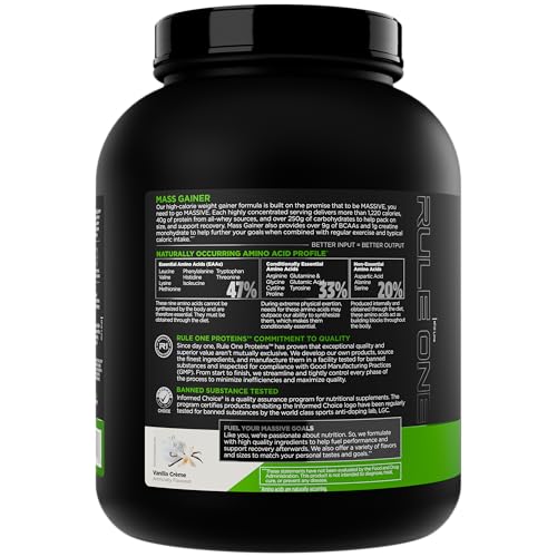 Rule1 Mass Gainer: dose-mesure précise pour gérer calories et protéines.