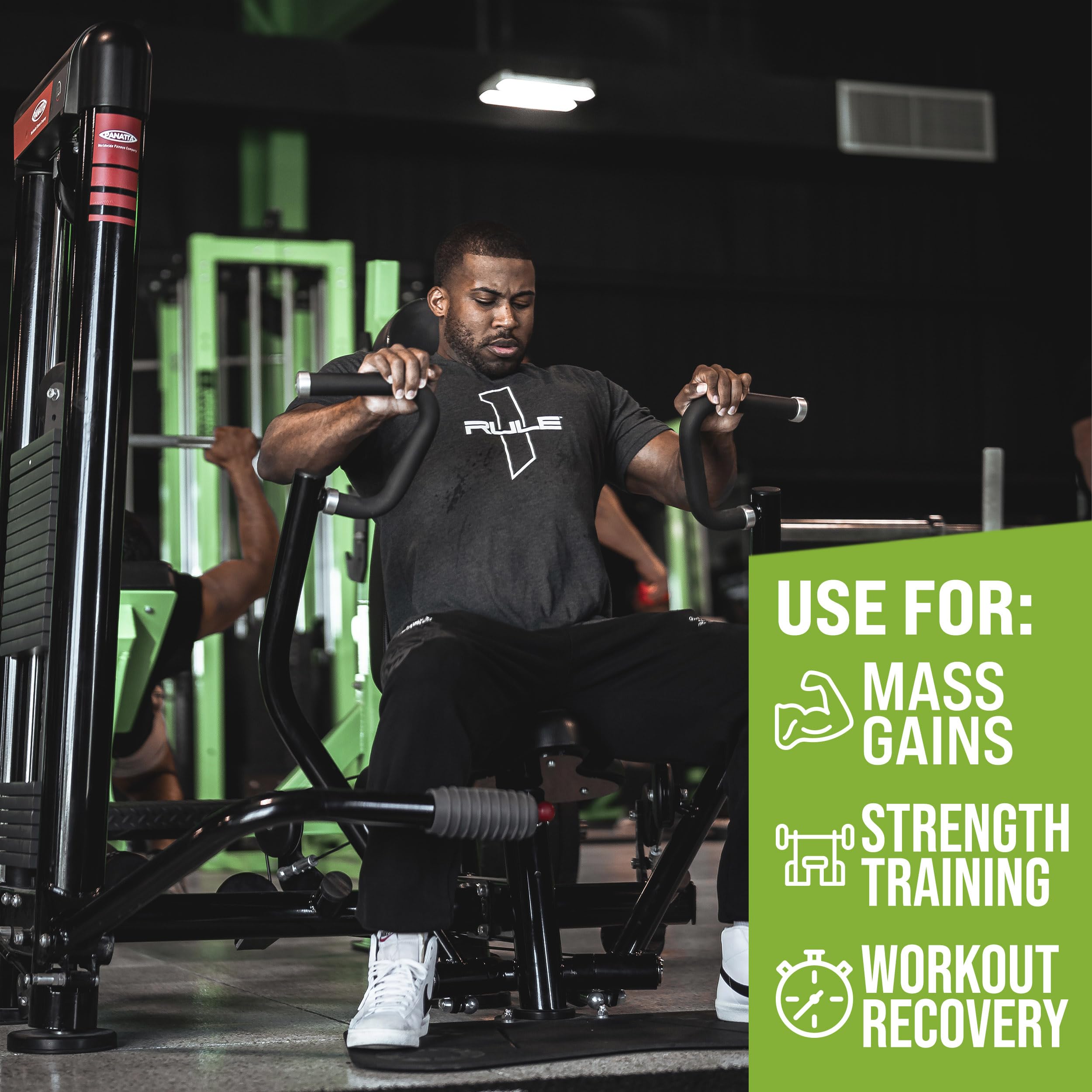 Rule1 Mass Gainer: équilibre glucides-protéines pour récupération et satiété après l’effort.