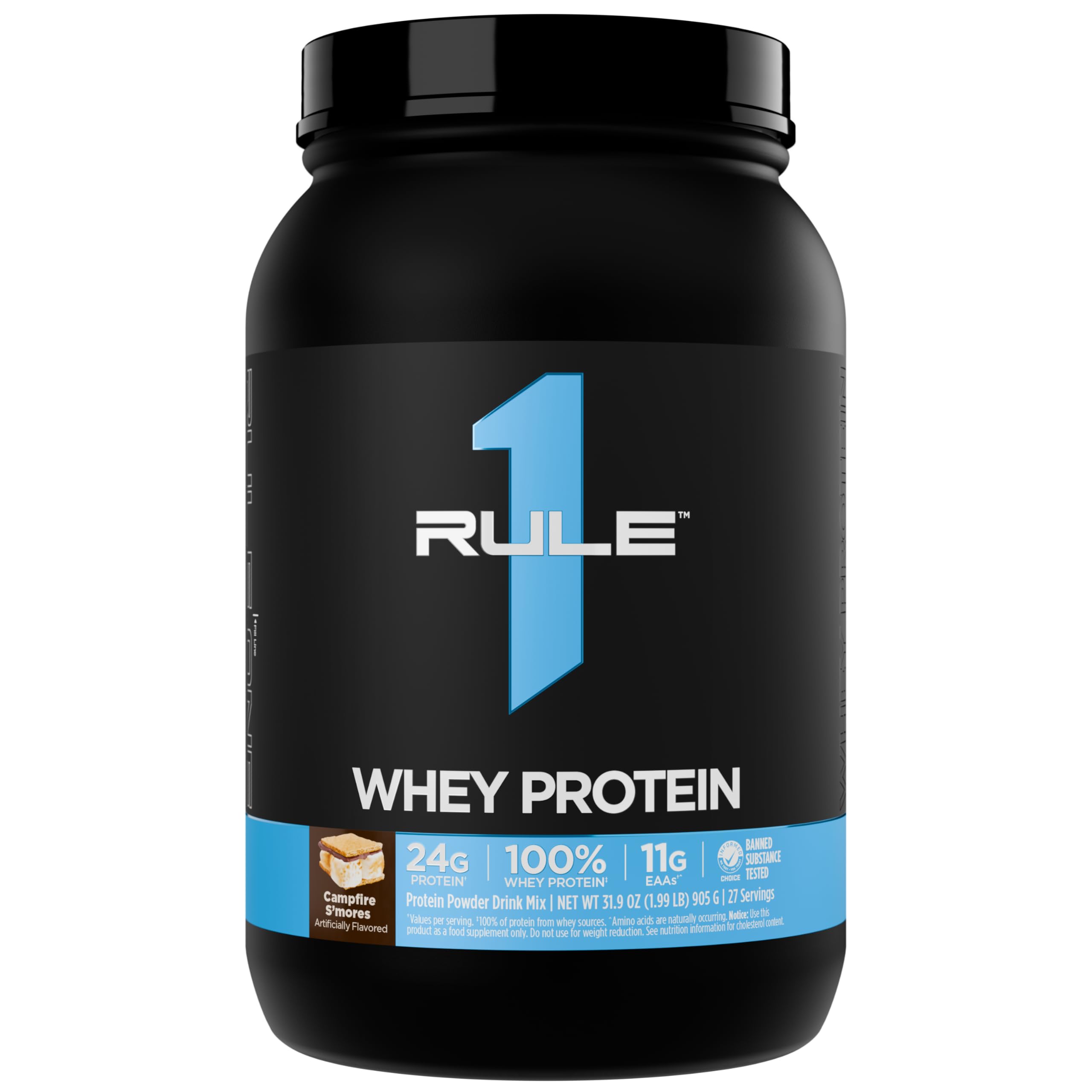 Rule 1 Proteins : boîte de protéine en poudre prête pour la récupération après entraînement.