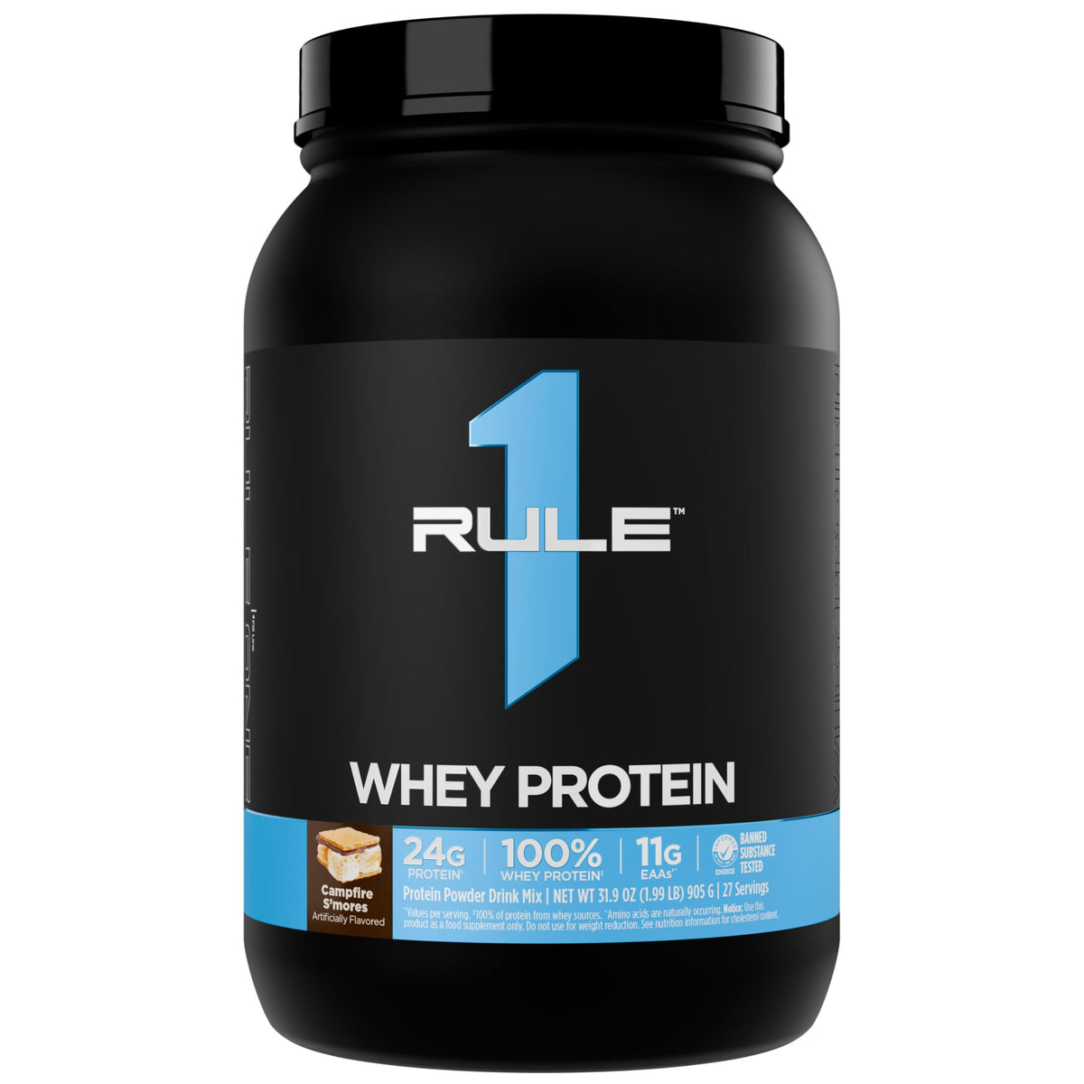 Rule 1 Proteins : boîte de protéine en poudre prête pour la récupération après entraînement.