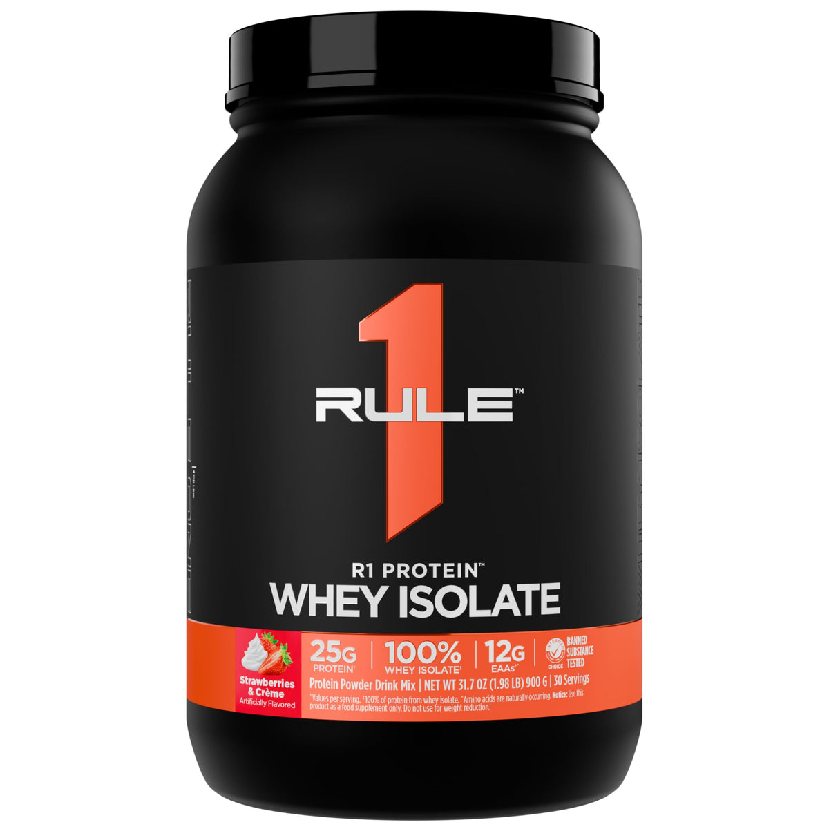 Rule 1 R1 Protein Whey Isolate – bouteille 2 lb fraises crème, récupération après séance