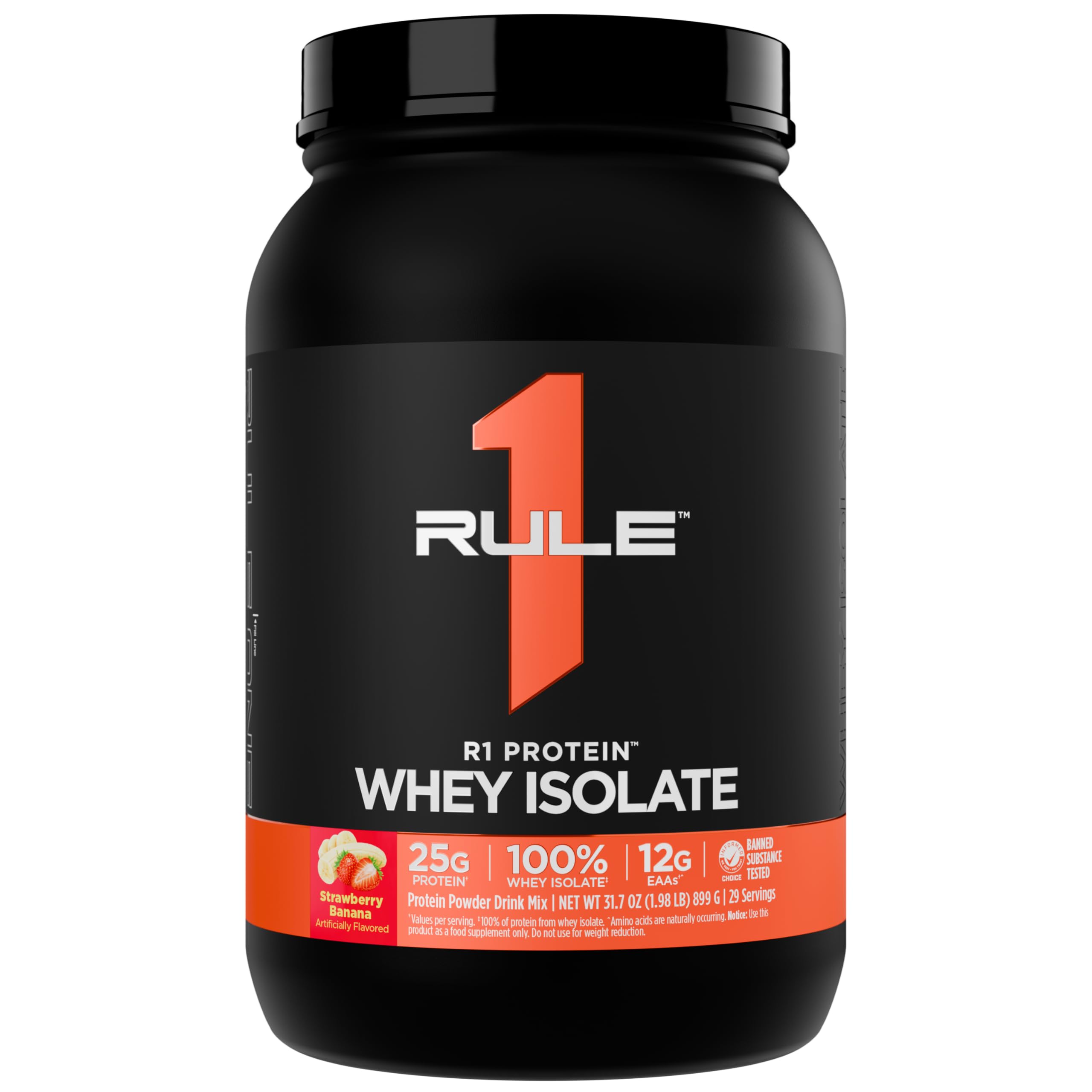 R1 Protéine Whey Isolate emballage 2 livres Fraise Banane, protéine pure et digestion rapide.