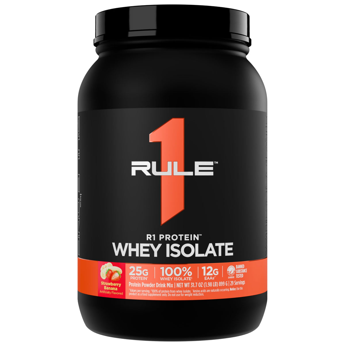 R1 Protéine Whey Isolate emballage 2 livres Fraise Banane, protéine pure et digestion rapide.