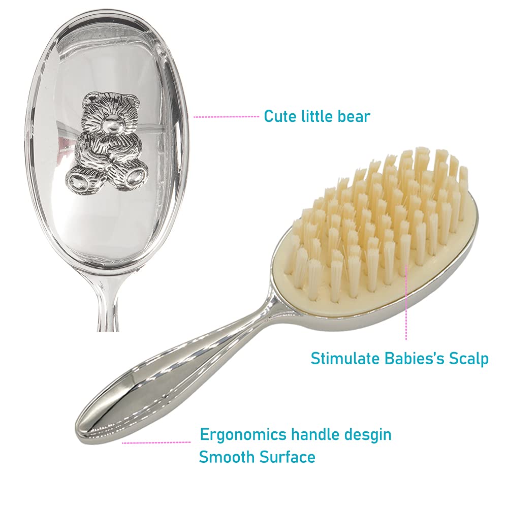 Brosse RUMIUSE surface miroir argentée, toucher lisse et agréable.