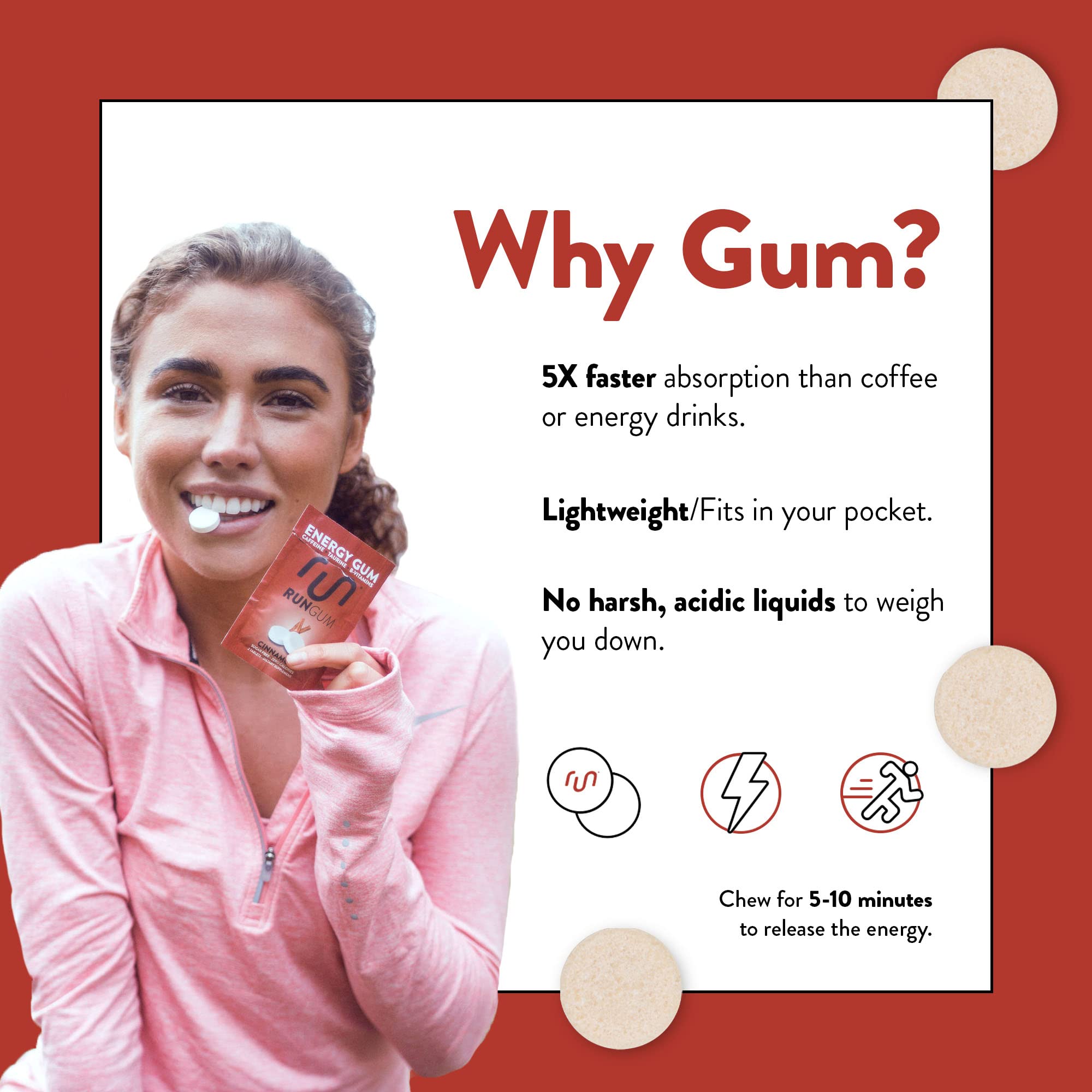 RUN GUM cannelle, détail d'absorption sublinguale rapide.