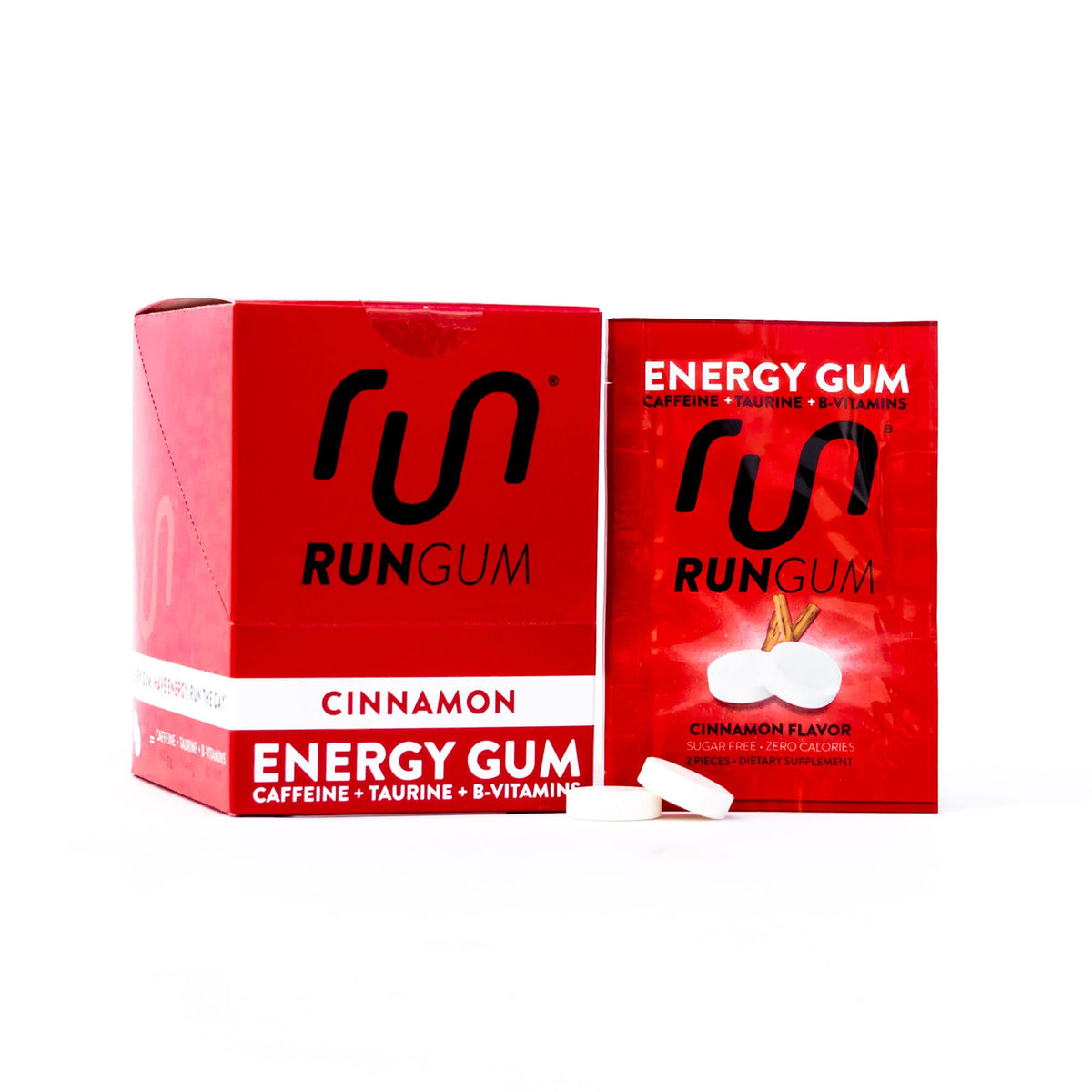 RUN GUM cannelle, paquet: regain d'énergie rapide sans sucre.