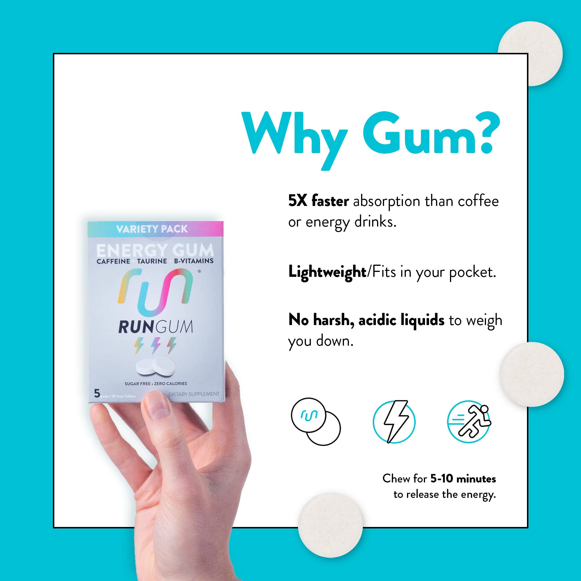 Run Gum sans sucre et zéro calorie par pièce pour rester alerte sans surcharge