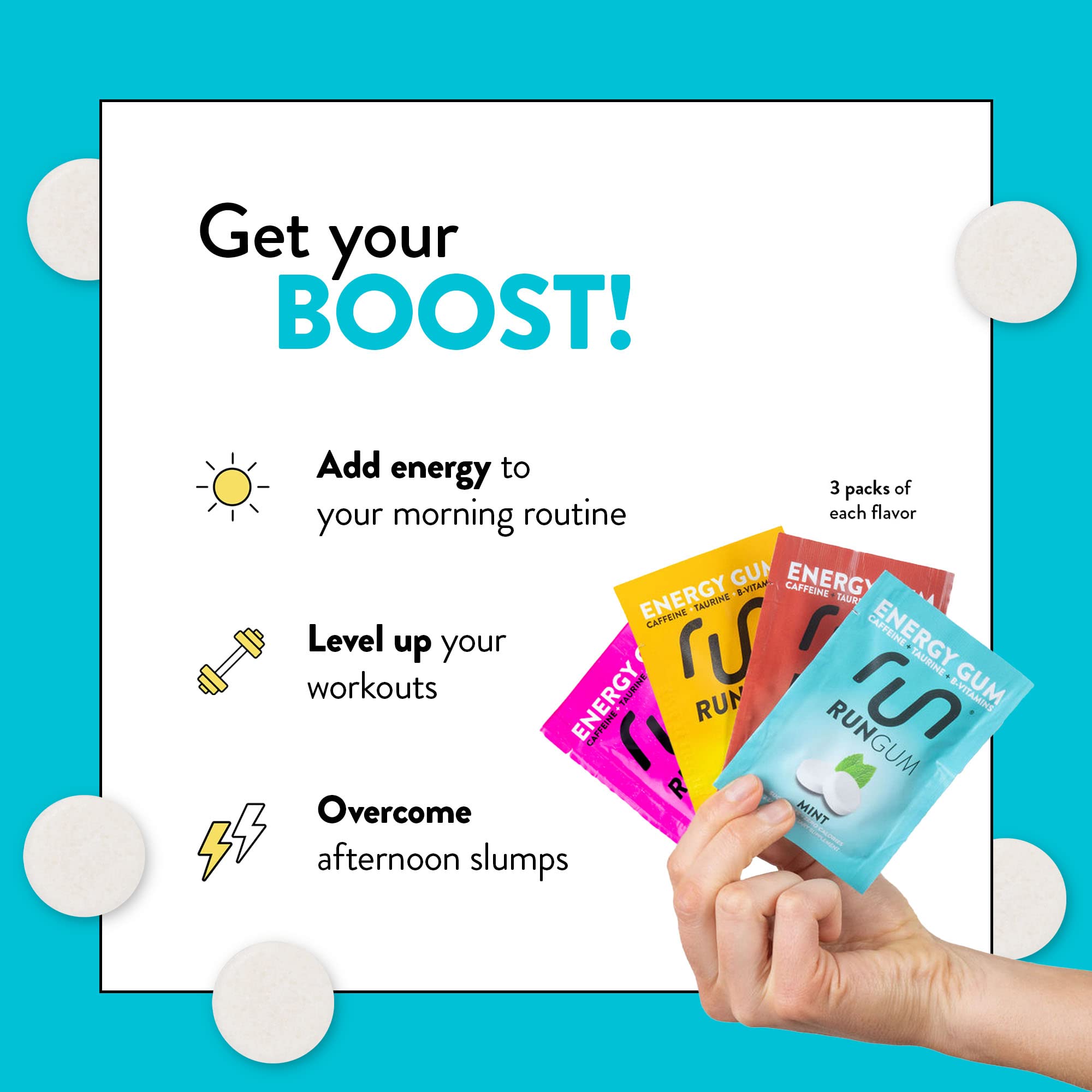 Run Gum gomme avec taurine et vitamines B pour soutenir votre routine quotidienne sans sucre