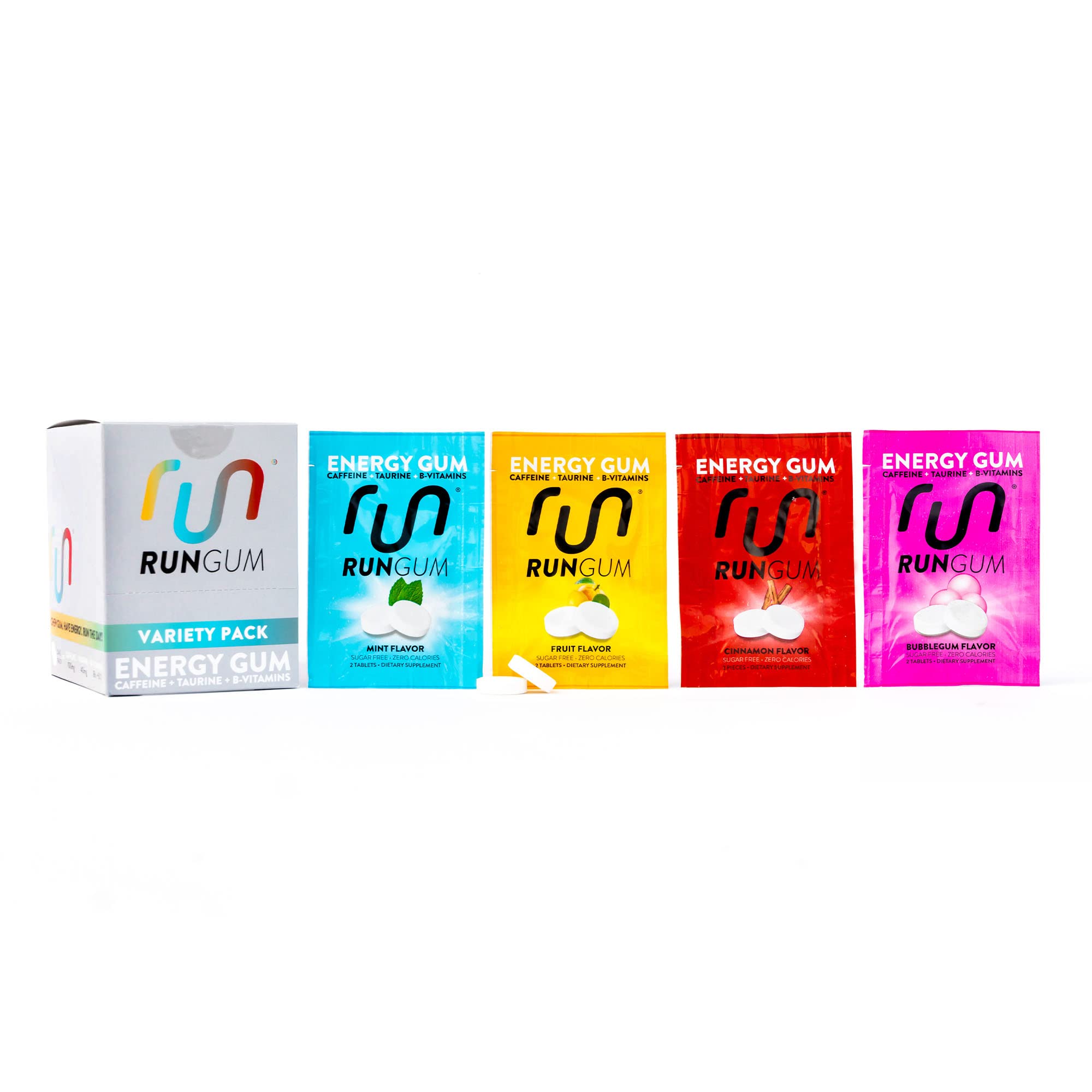 Run Gum emballage pack varié pour énergie pratique en déplacement