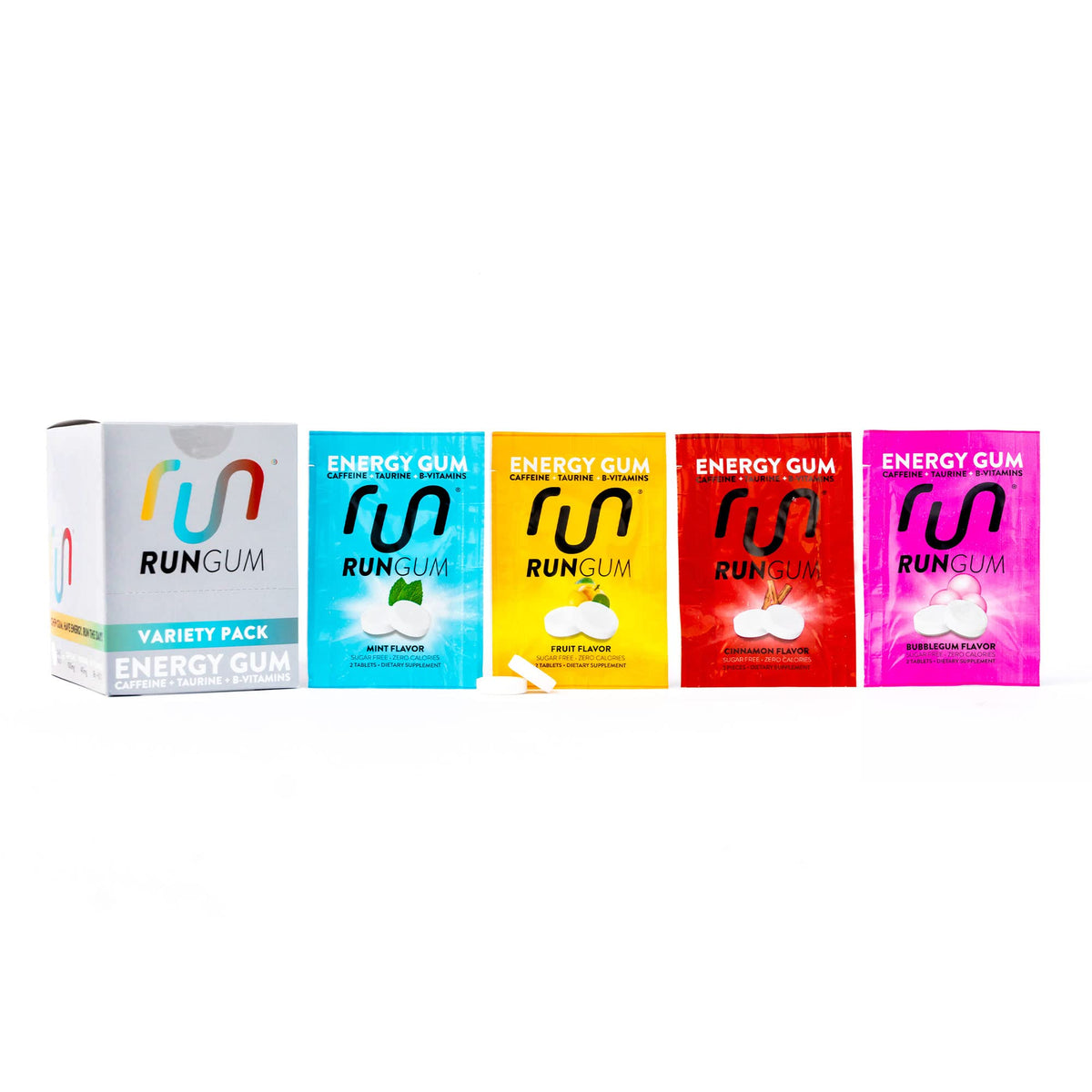 Run Gum emballage pack varié pour énergie pratique en déplacement