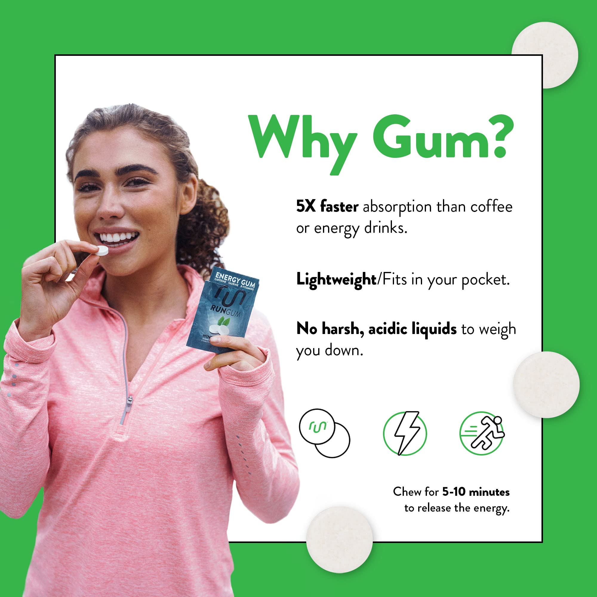 Run Gum taurine vitamine B6 B12, énergie cognitive sans sucre