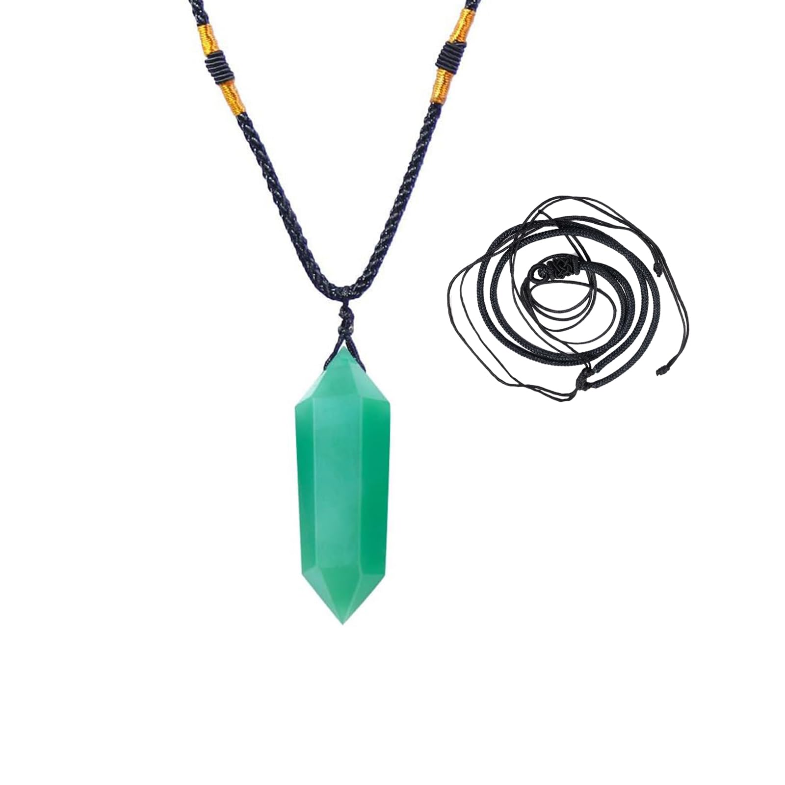 Runyangshi pendentif aventurine verte double pointe, énergie positive et équilibre.