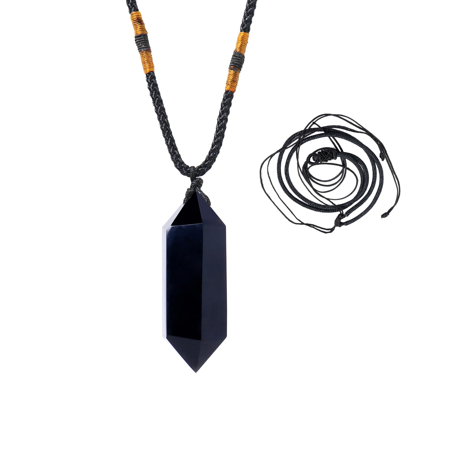 Pendentif Runyangshi en obsidienne noire double pointe pour énergie Positive