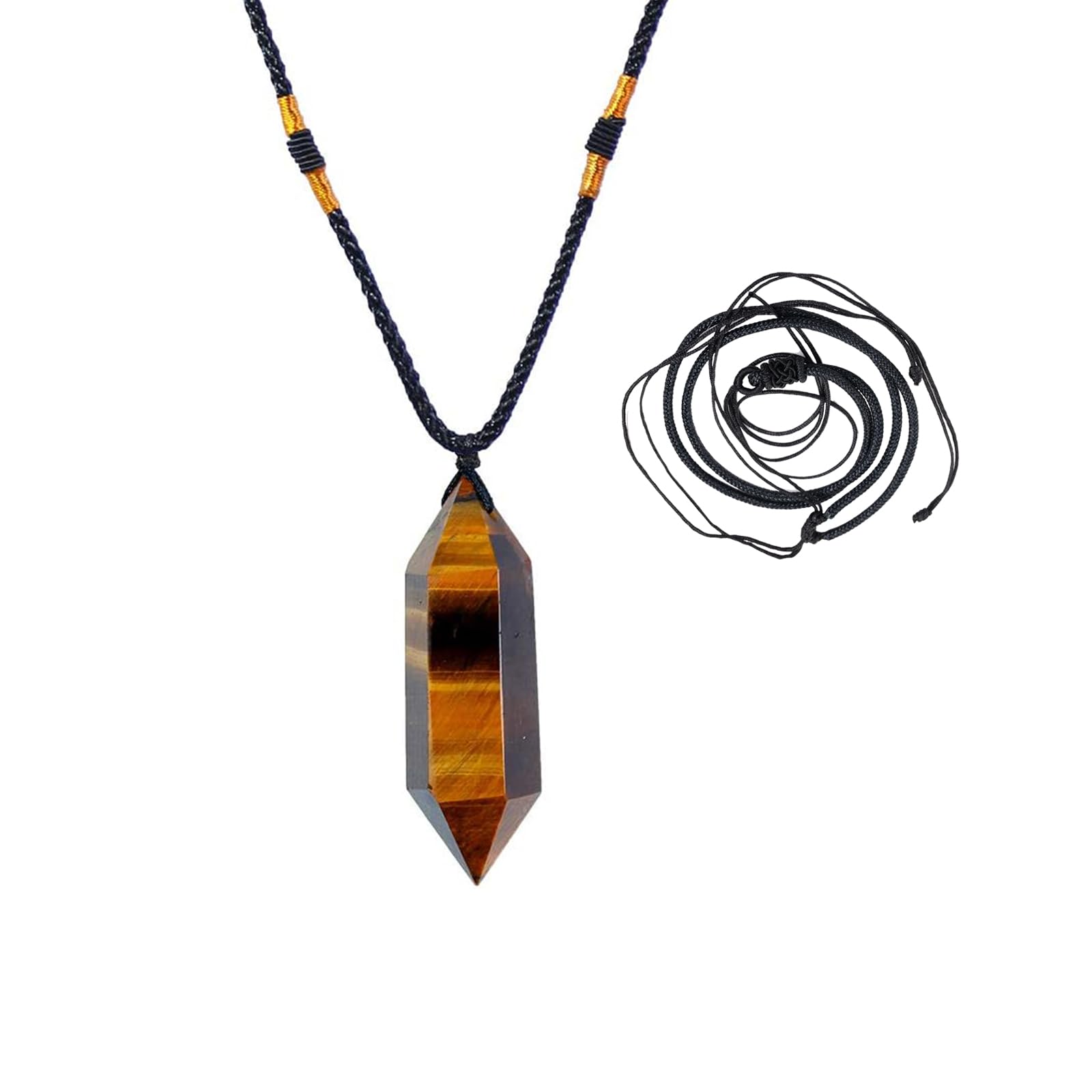 Pendentif Runyangshi œil-de-tigre double-pointe, protection et énergie positive.