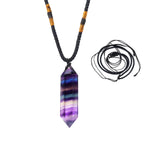 Pendentif fluorite arc-en-ciel Runyangshi double pointe pour l'équilibre et l'élégance.