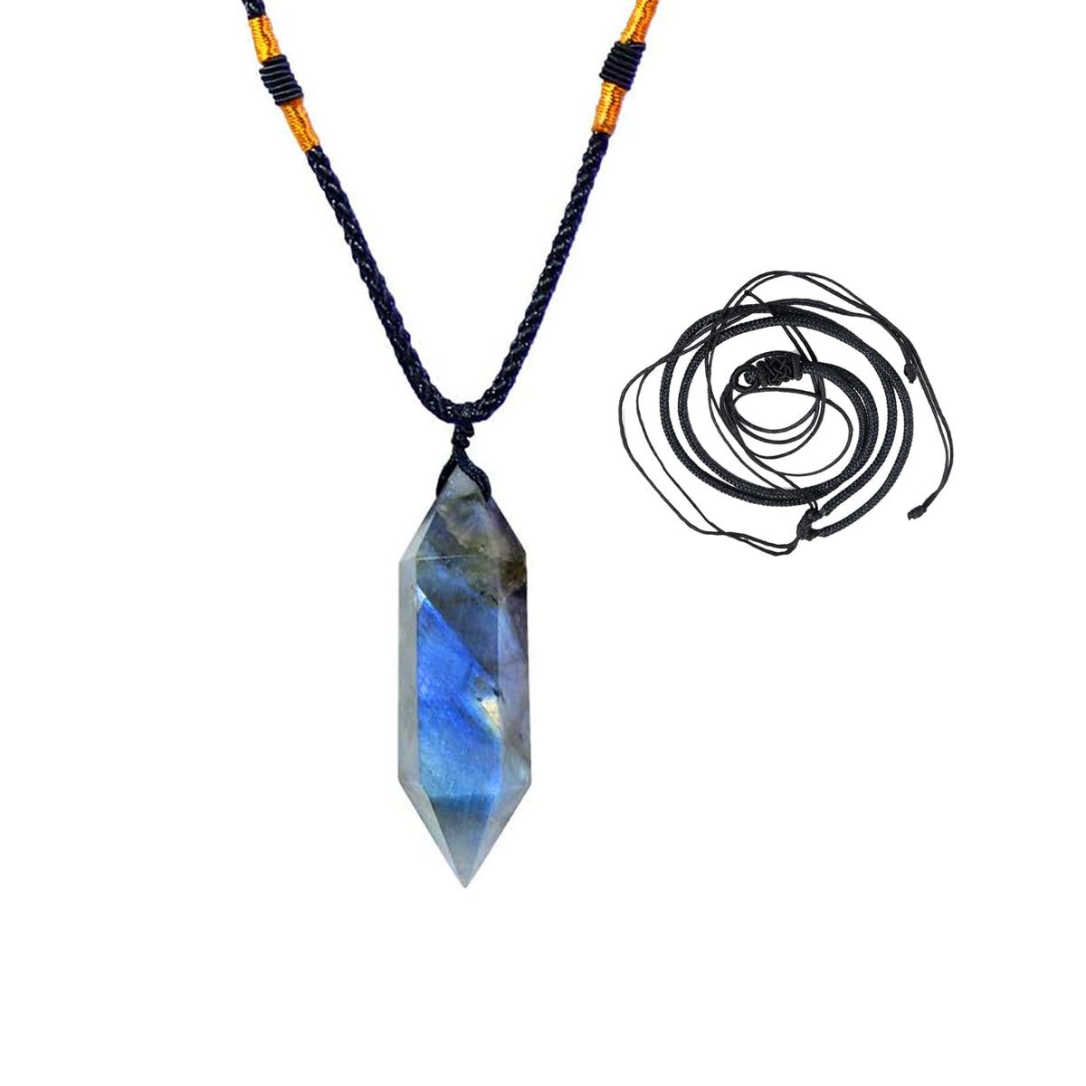 Pendentif Runyangshi en Labradorite à double pointe, énergie équilibrante pour le quotidien.