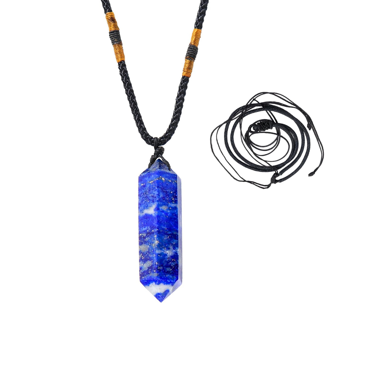 Pendentif Runyangshi en lapis-lazuli double pointe, symbole d'équilibre et énergie positive.