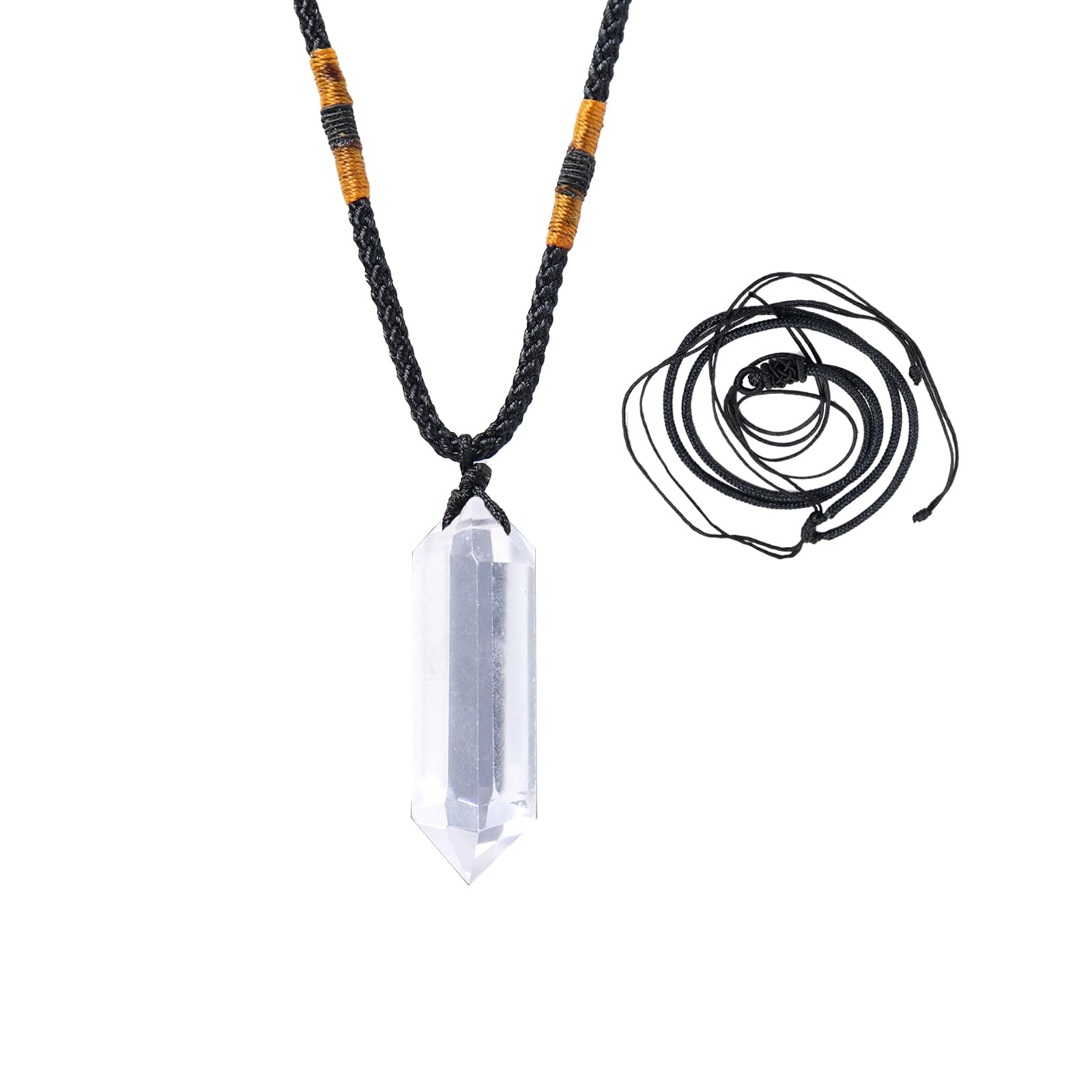 Pendentif Runyangshi quartz clair double pointe facettes, équilibre potentiel.