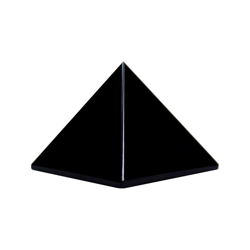 Pyramide Runyangshi en obsidienne noire 4x4 cm, face avant, protection et concentration potentielles.