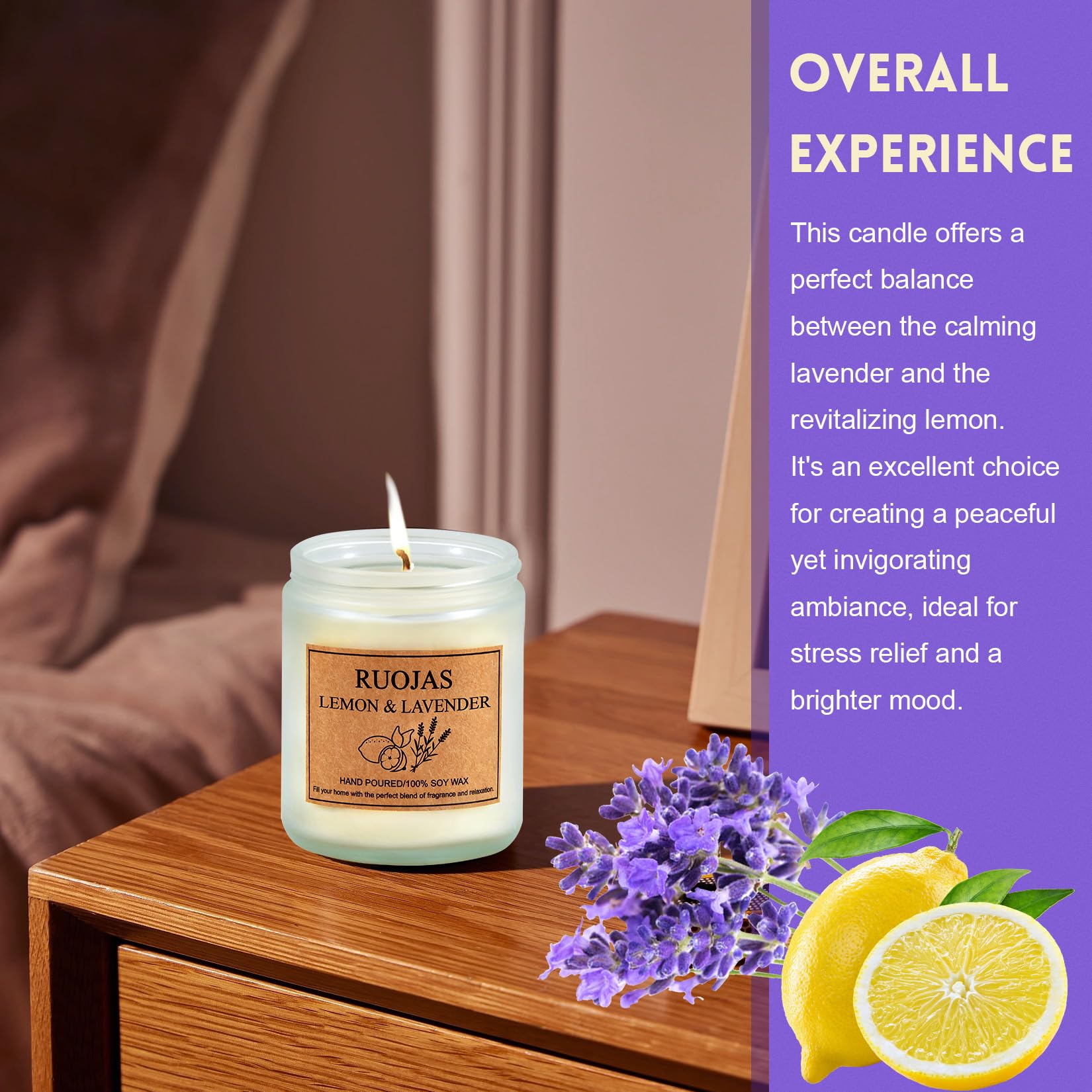 Bougie RUOJAS Lavande et Citron en coffret cadeau, idéal pour anniversaire.