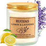 Bougie RUOJAS Lavande et Citron dans son emballage, idéale comme cadeau.