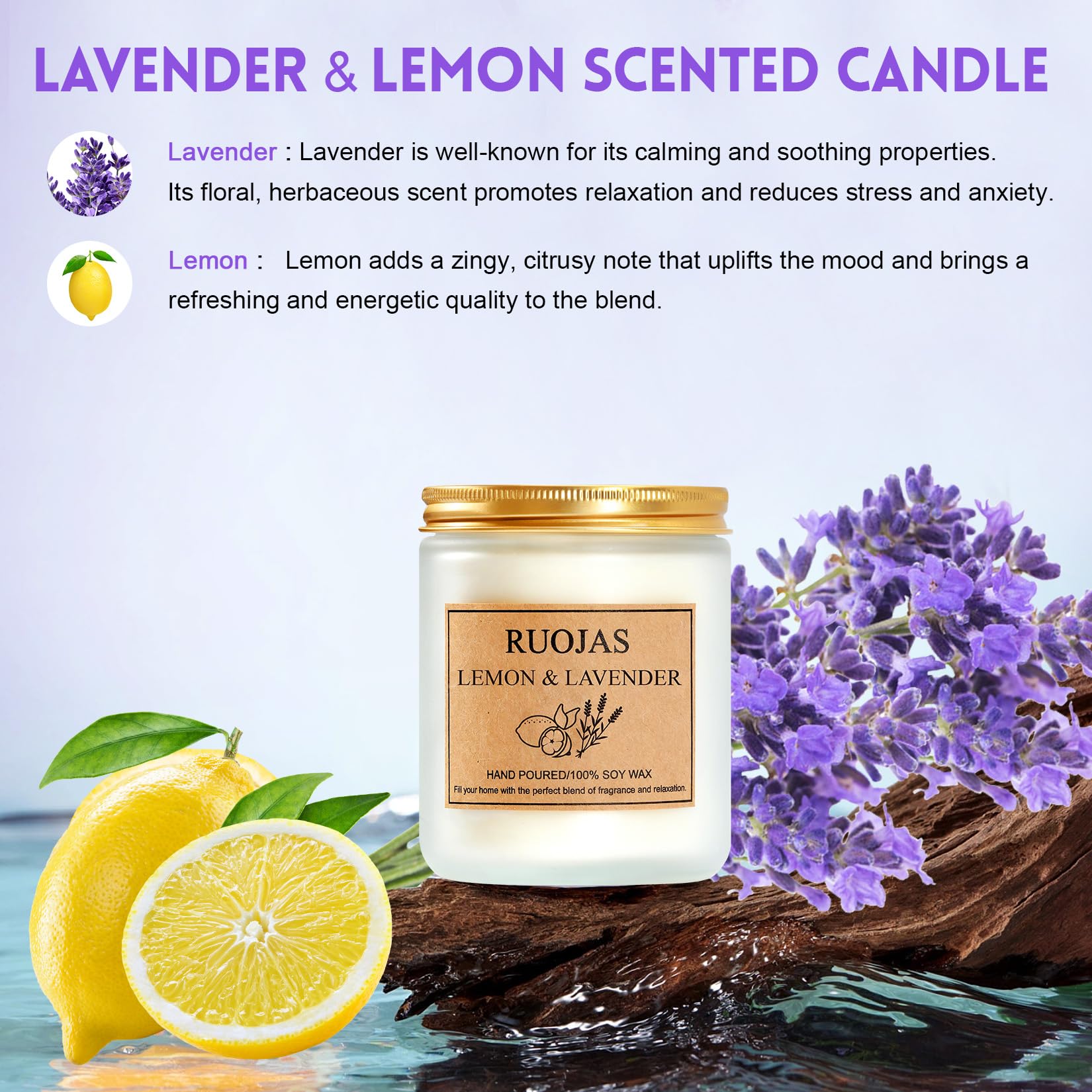 Étiquette RUOJAS Lavande et Citron, produit naturel et apaisant.