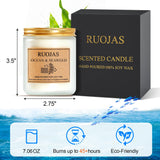 RUOJAS bougie soja naturelle avec cèdre et poire anglaise, ambiance chaleureuse.