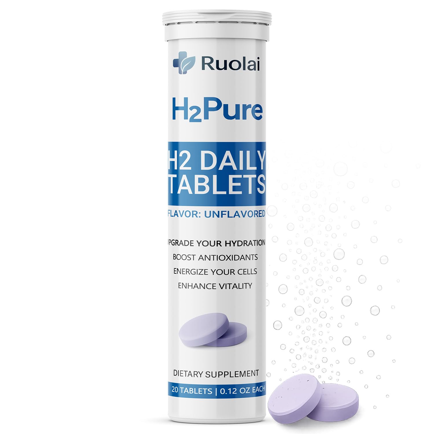 Ruolai H2Pure tablettes hydrogène, dissolution rapide pour hydration cellulaire