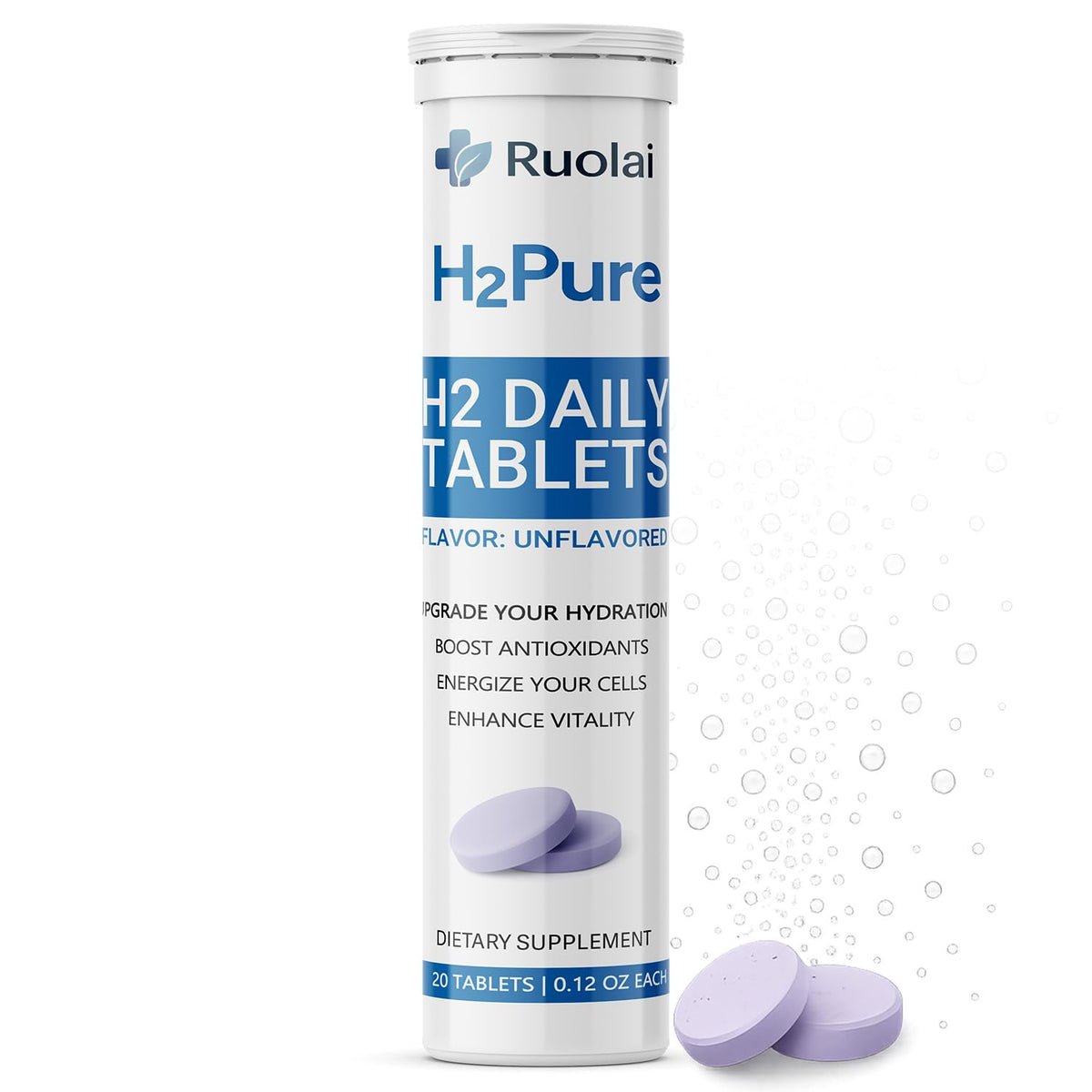 Ruolai H2Pure tablettes hydrogène, dissolution rapide pour hydration cellulaire
